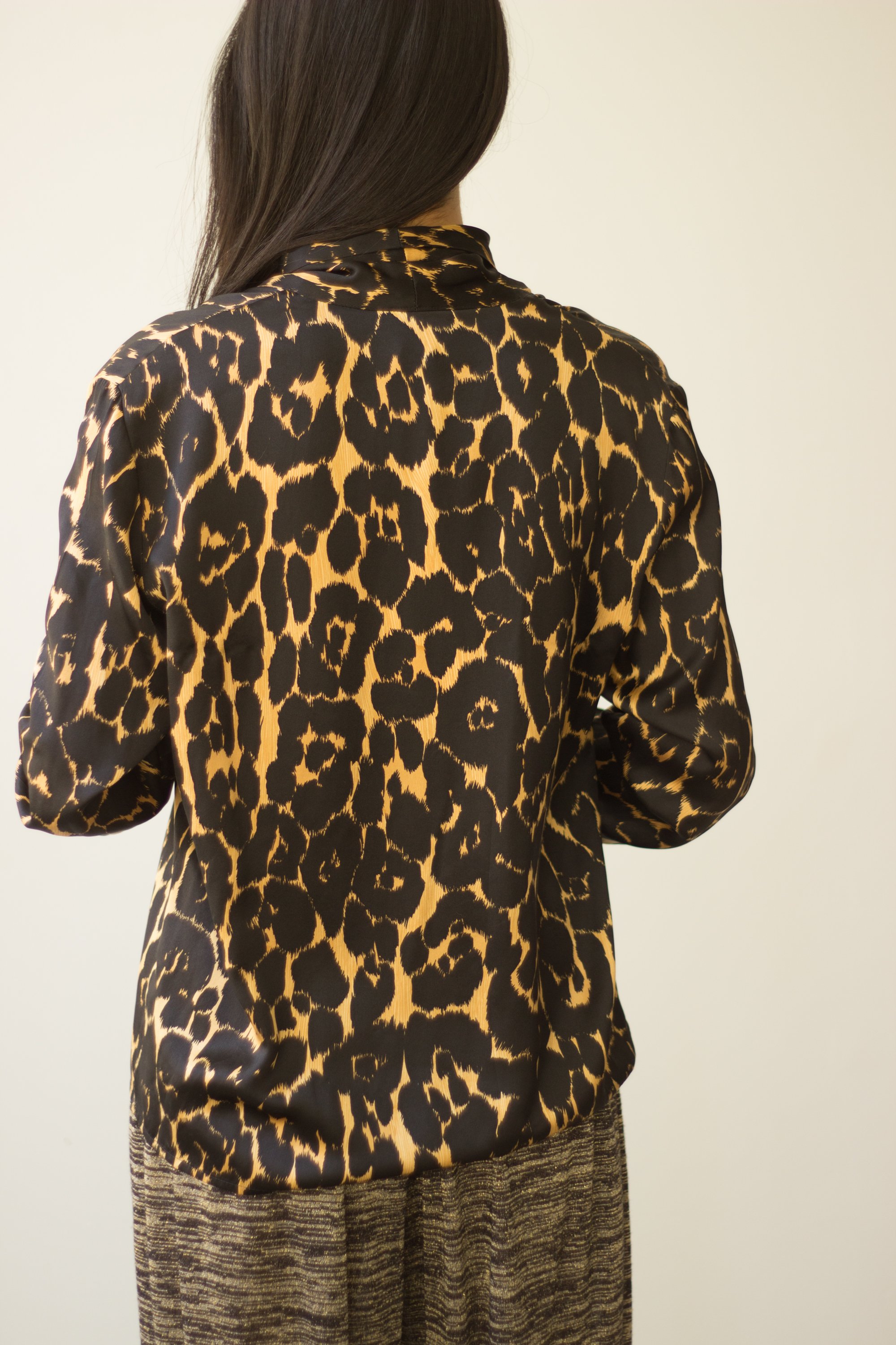 1980s Double Breasted Leopard Print Silk Blouse