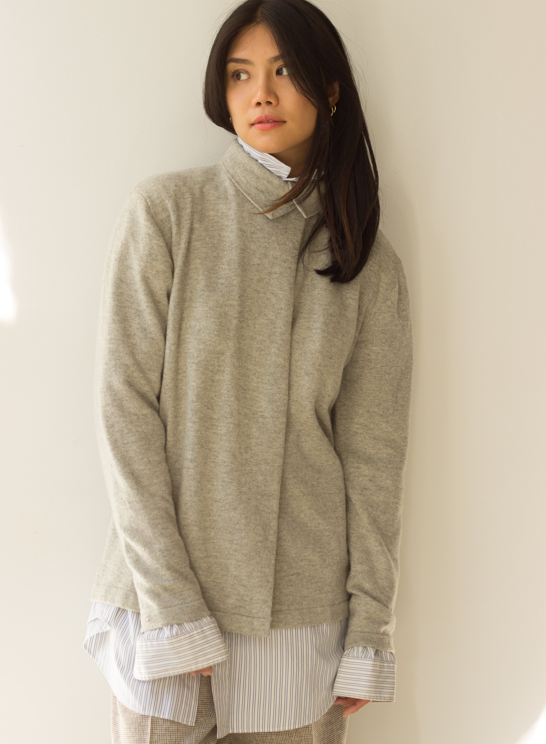 1980s Ralph Lauren Heather Gray Cashmere Crossover Sweater