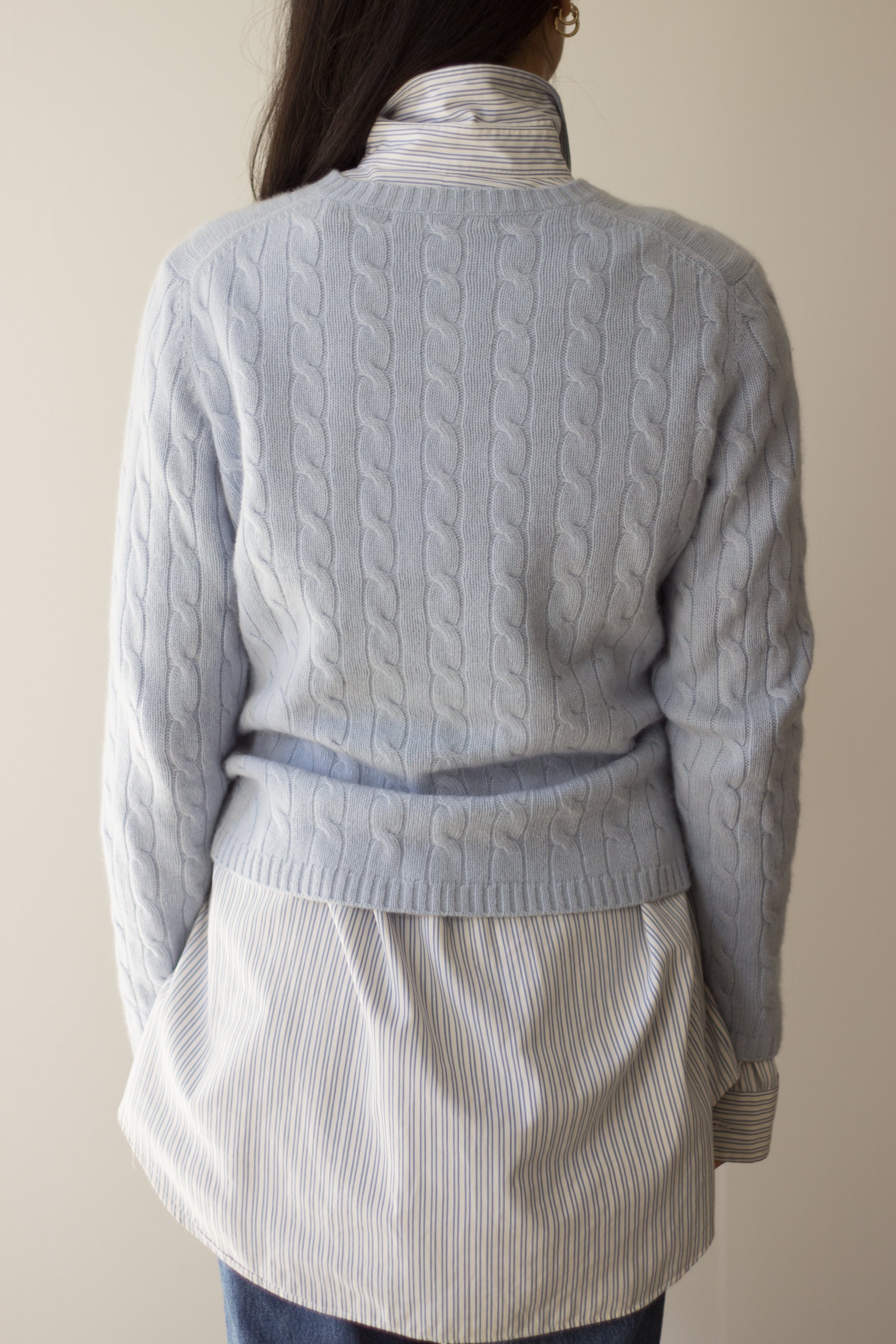 1990s Baby Blue Cashmere Cable Knit Cardigan