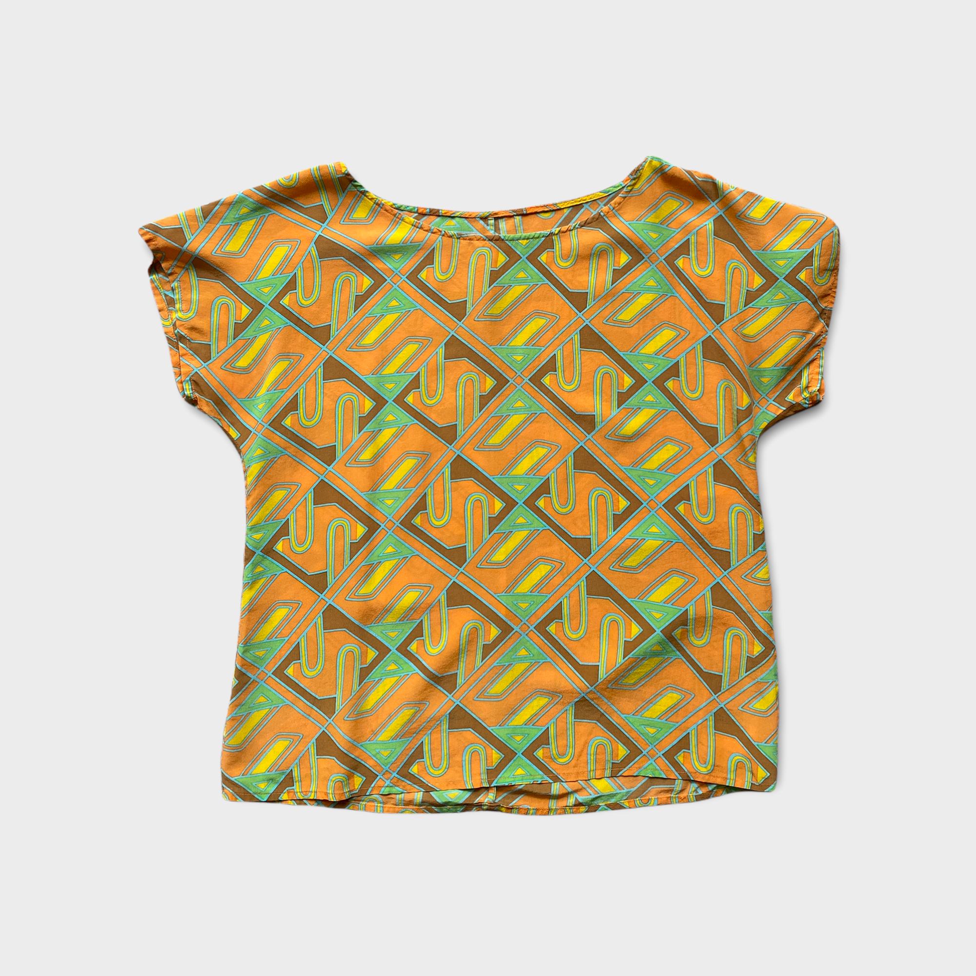 1980s Op-Art Silk Print Top