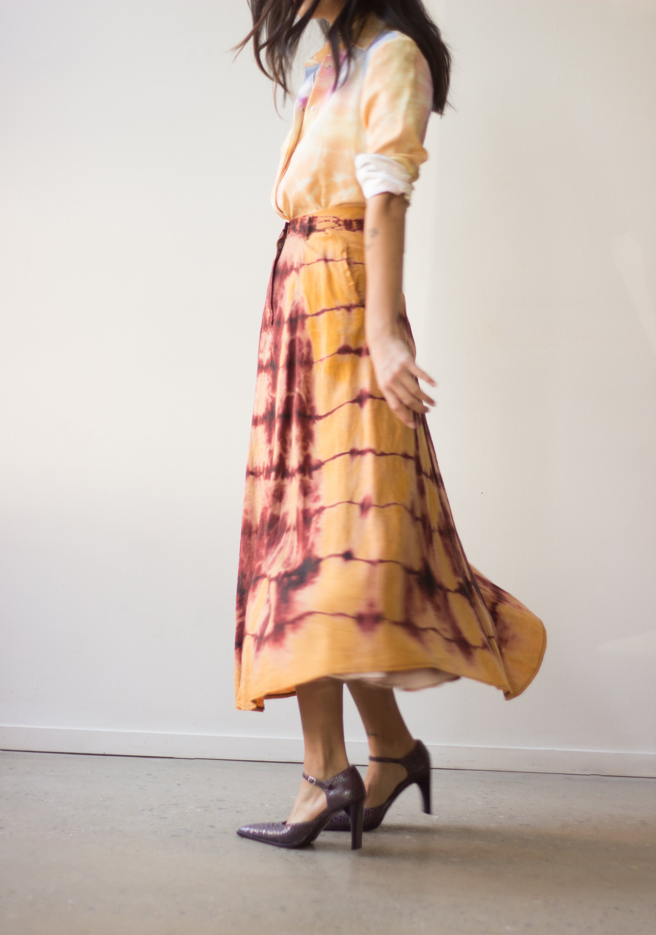 1980s Ralph Lauren Tie-Dyed Cotton Middy Skirt