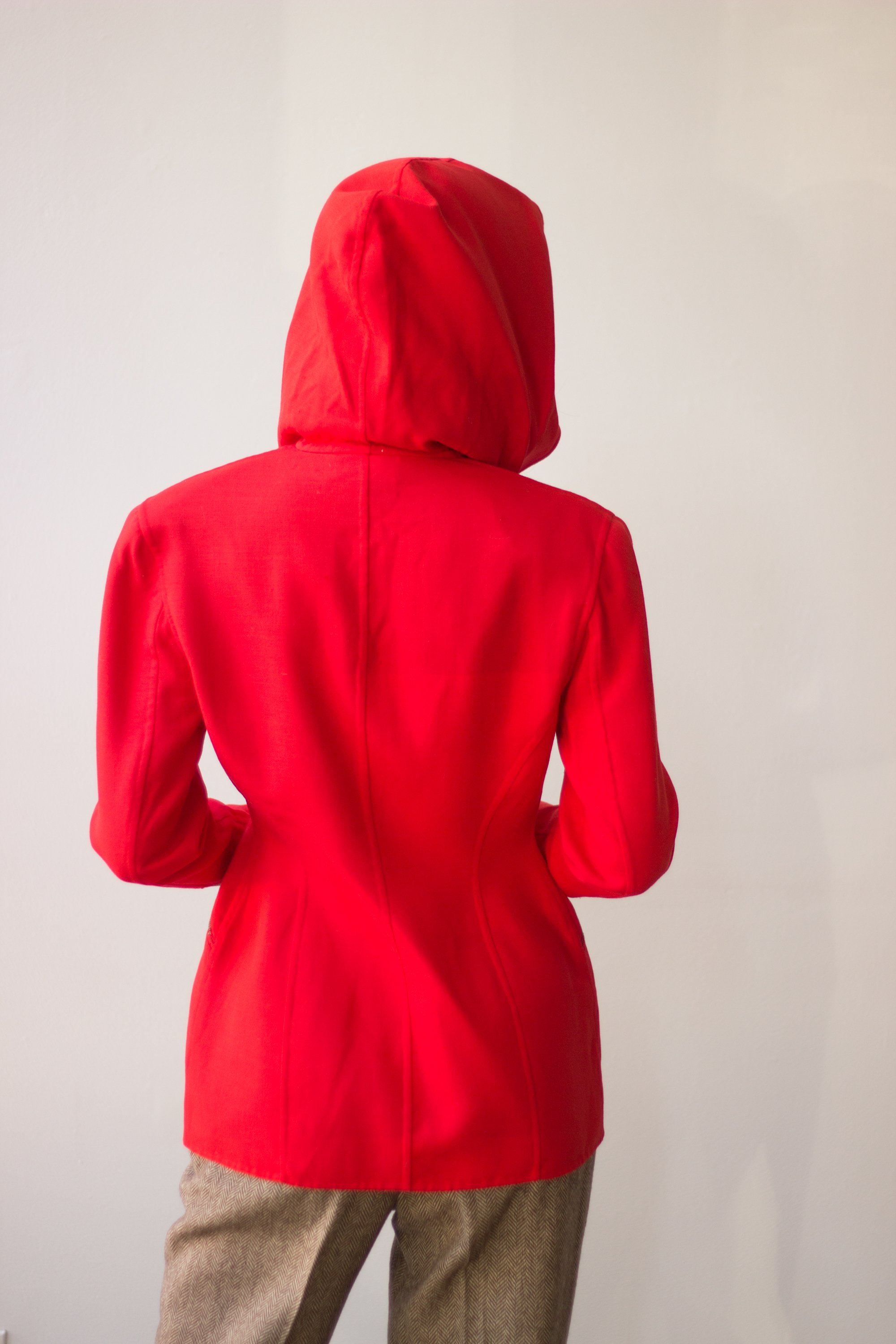 1980s Donna Karan Red Hooded Blazer