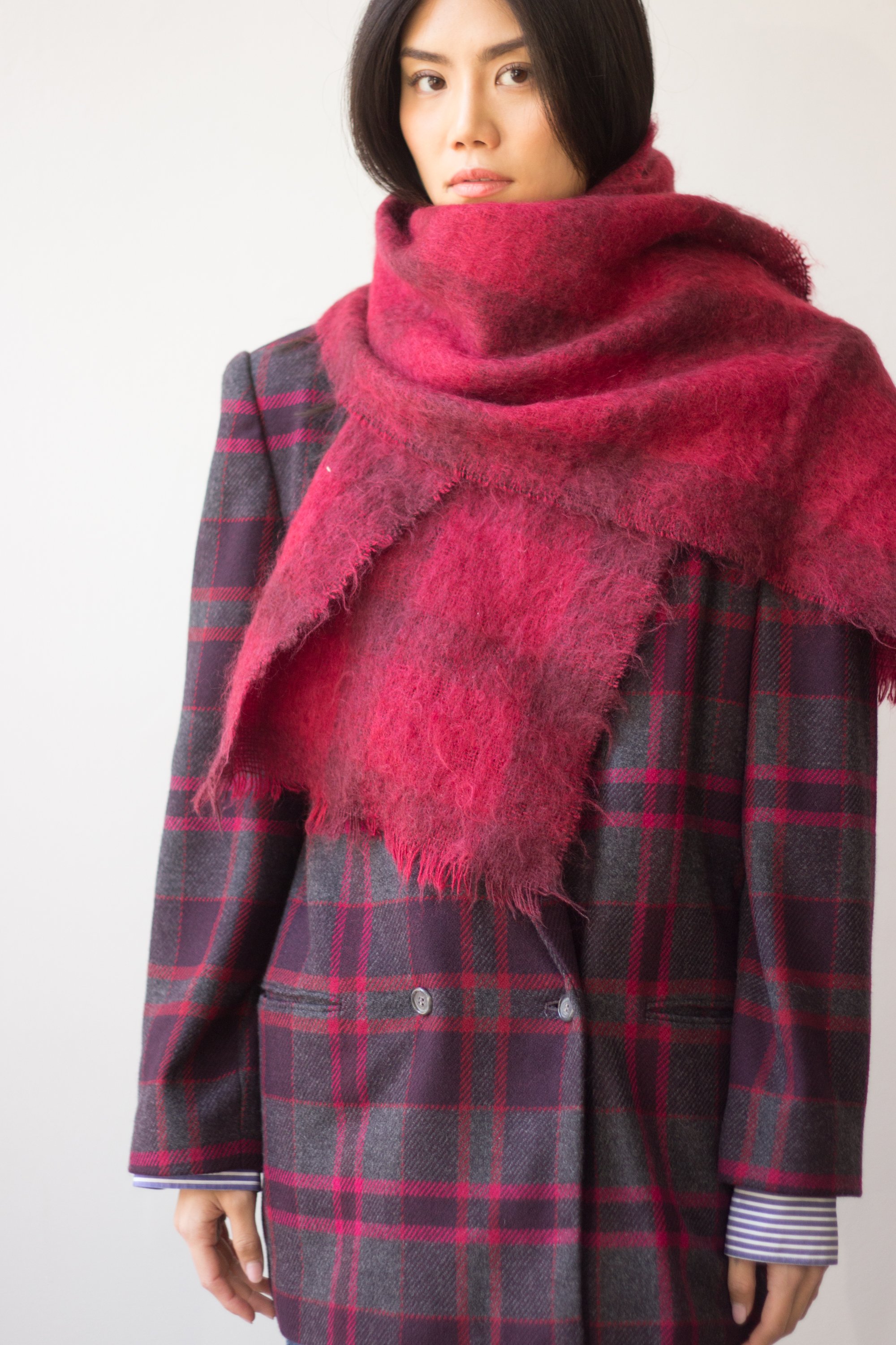 1980s Perry Ellis Plaid Wool Double Breasted Blazer