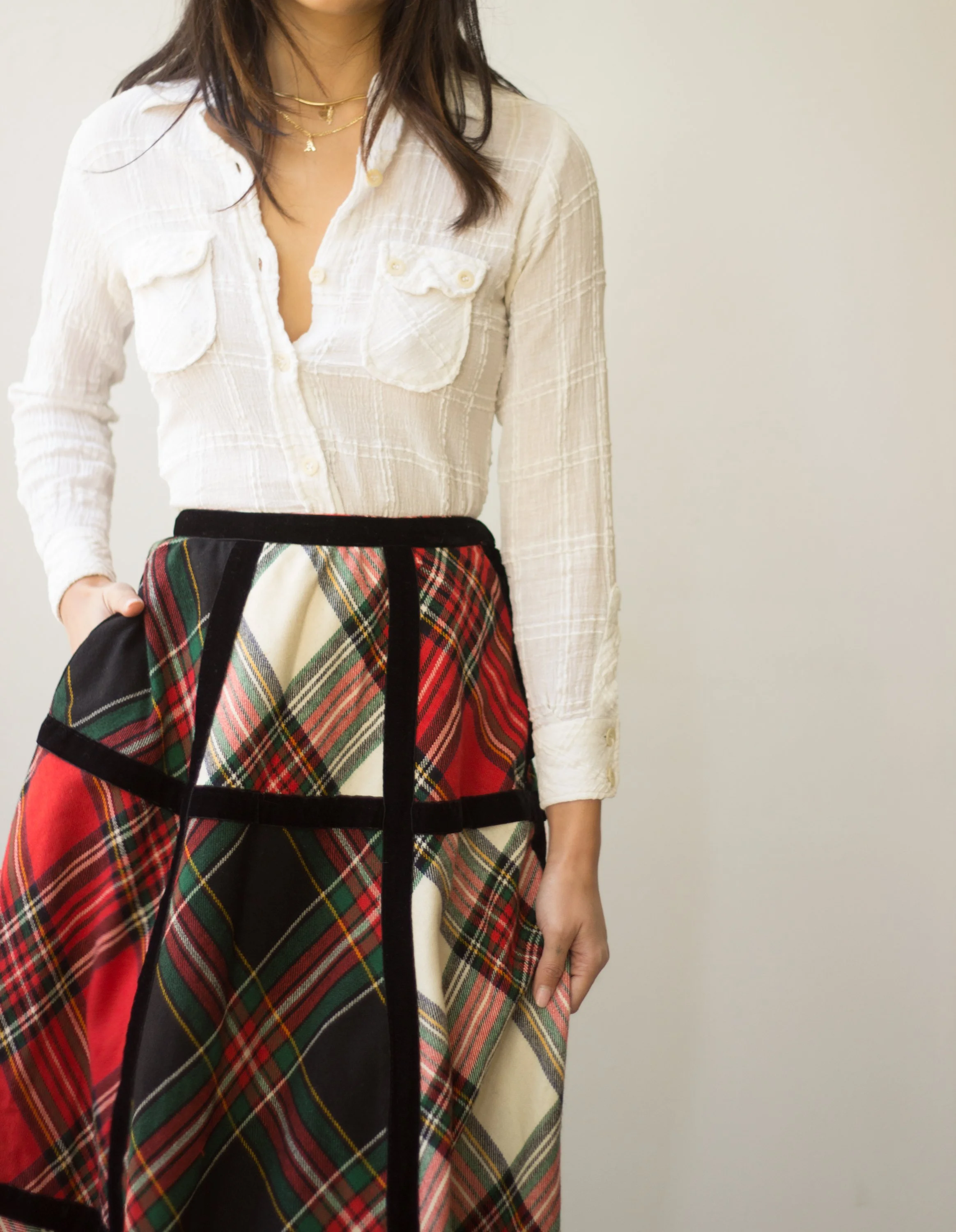 Plaid velvet skirt online