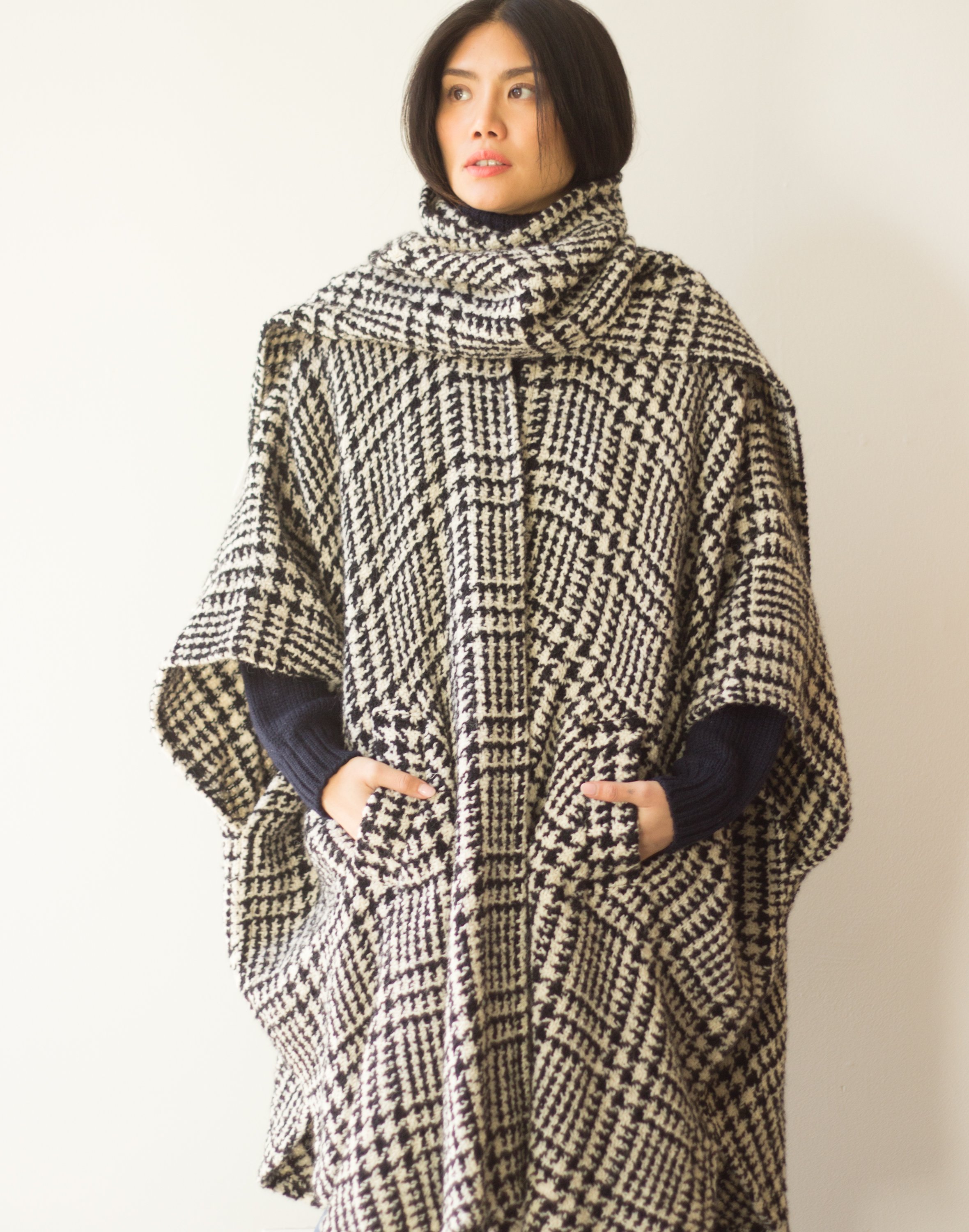 1980s Houndstooth Wool Cape Coat