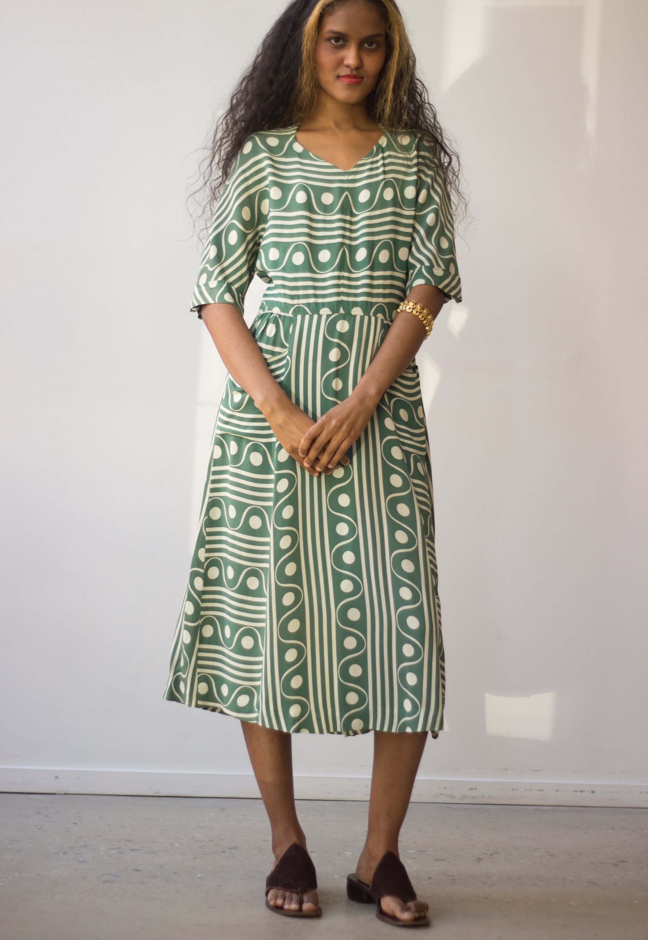 Early 1940s Bauhaus Inspired Crepe Dress