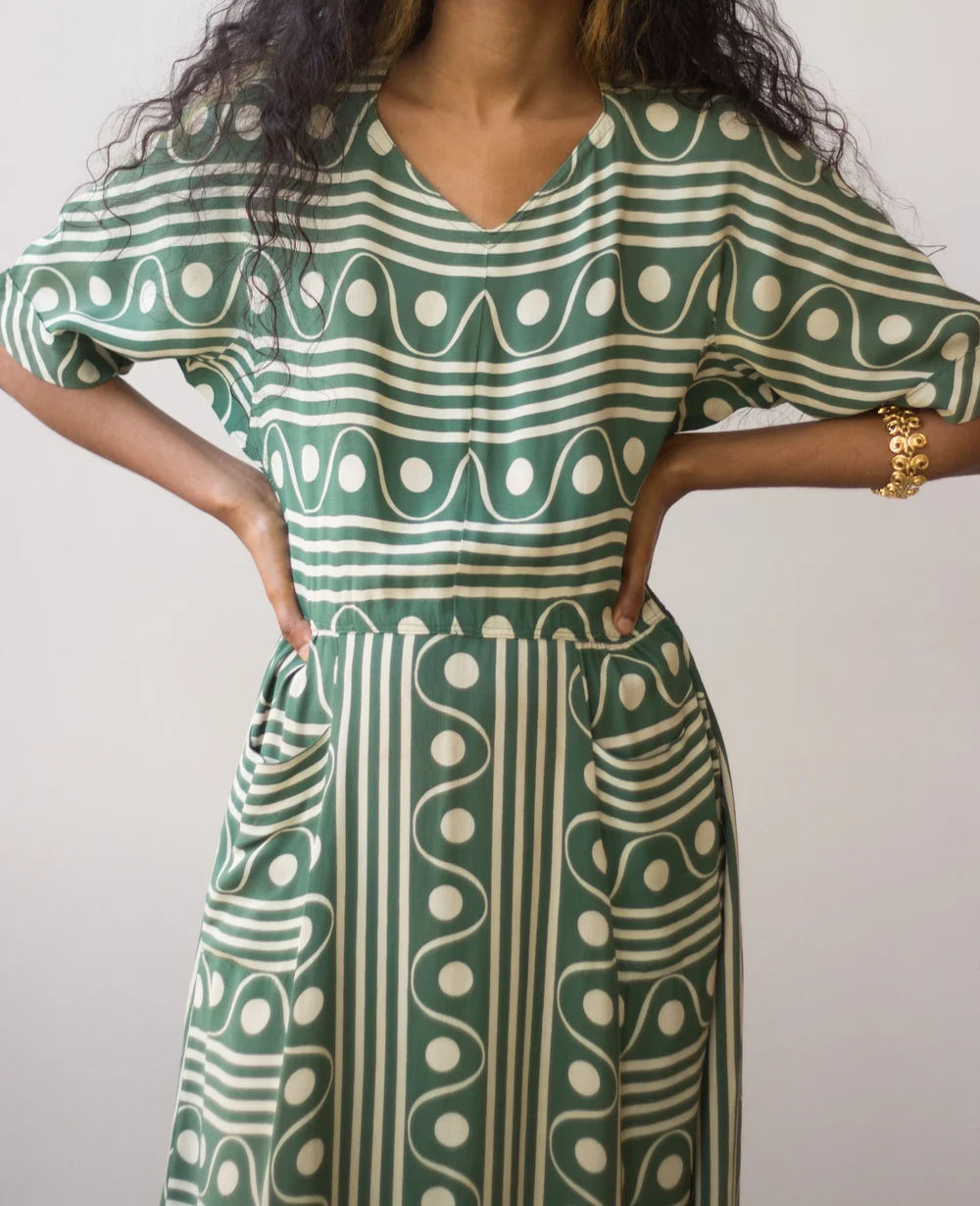 1960s Kelly Green Silk Georgette Pleated Cocktail Dress  Wayward Collection