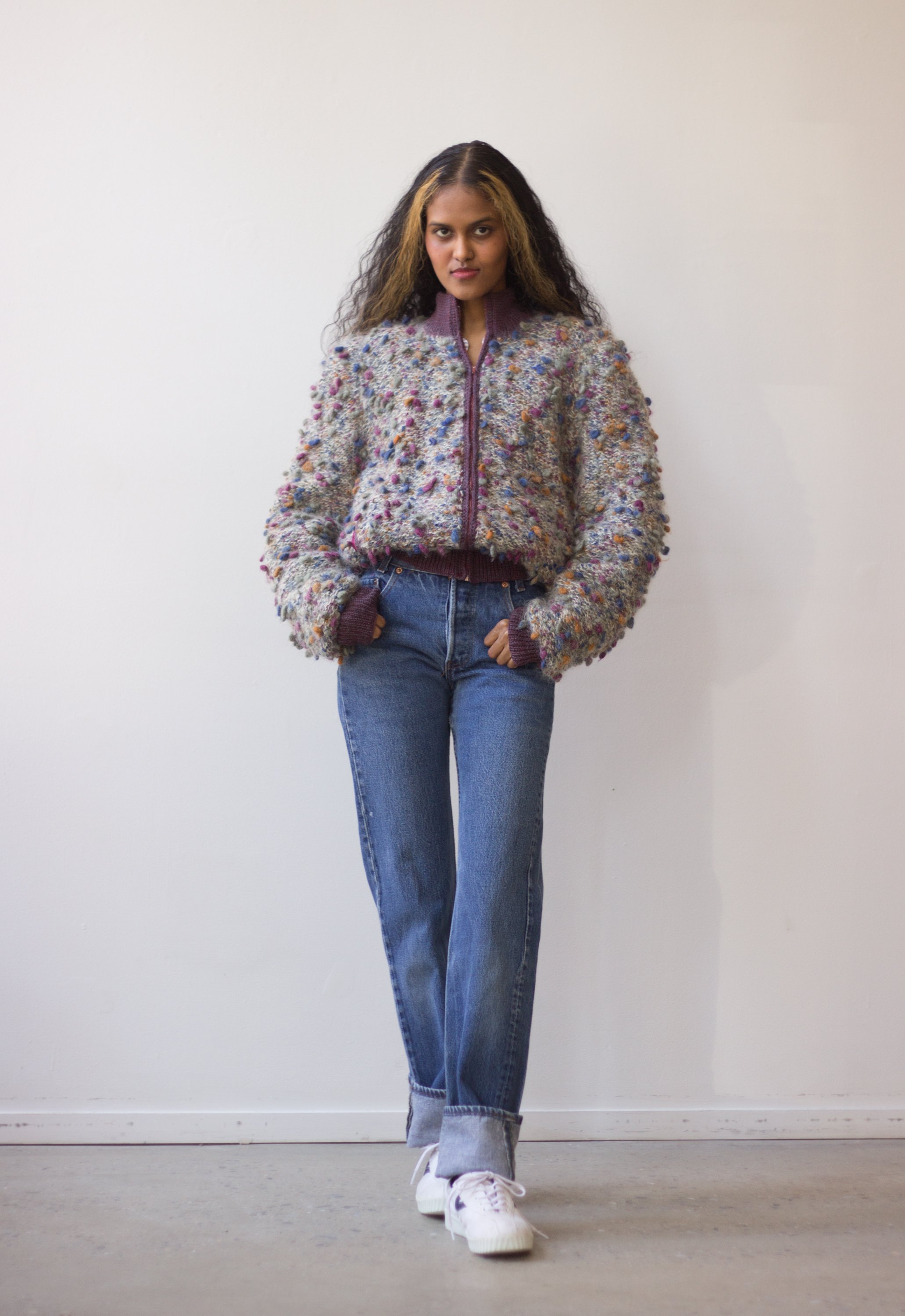 1970s Popcorn Knit Bomber Jacket