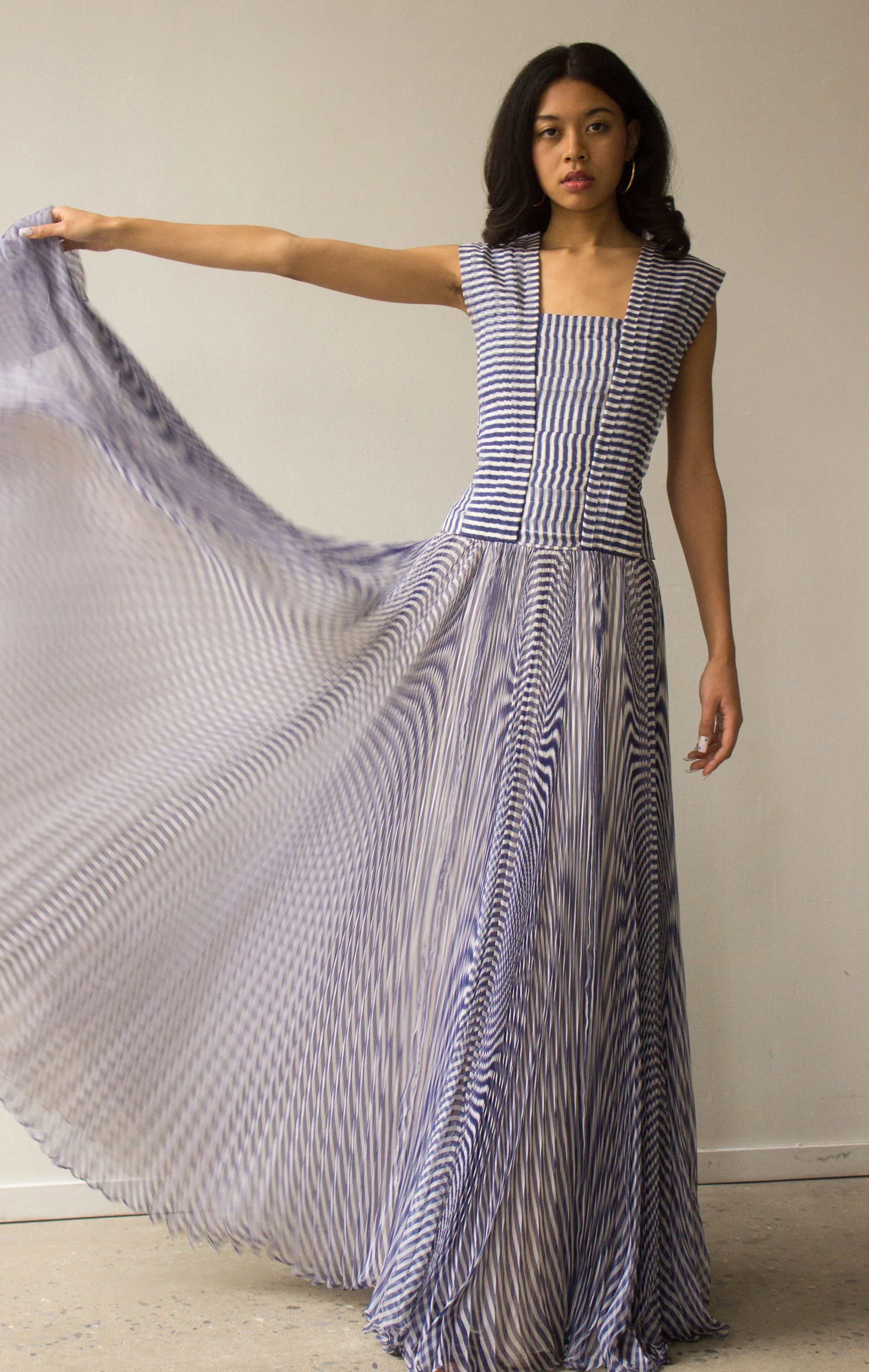 ACA 1980s Tan Giudicelli Silk Striped Optical Illusion Gown — Wayward  Collection
