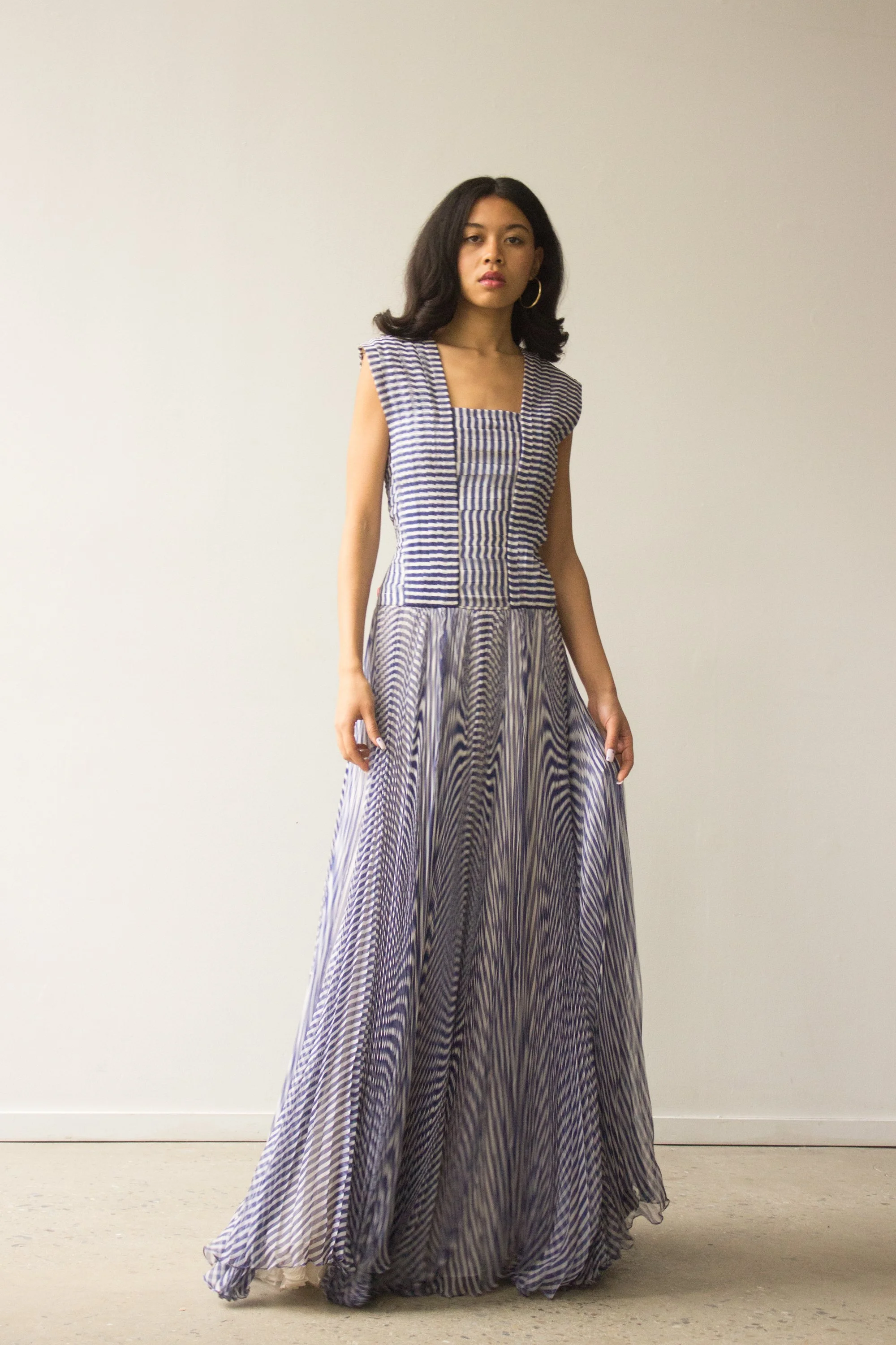 ACA 1980s Tan Giudicelli Silk Striped Optical Illusion Gown — Wayward  Collection