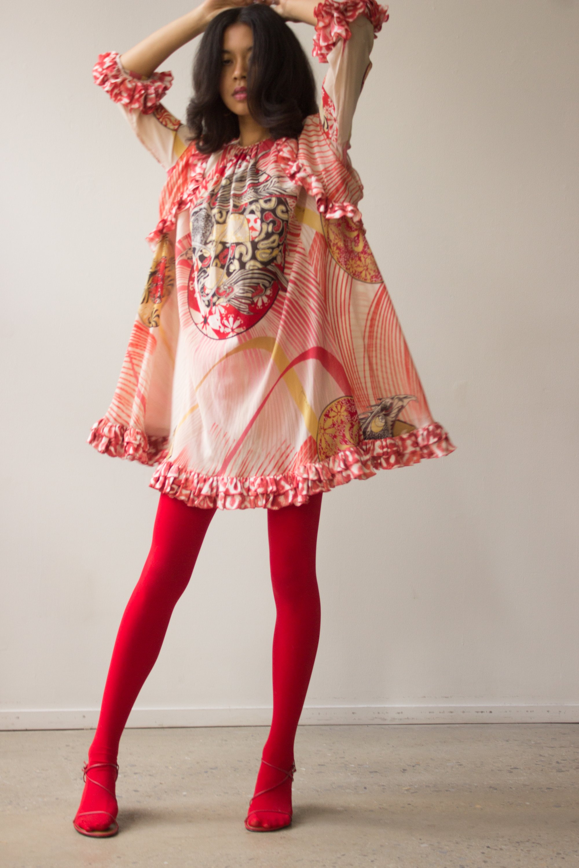 ACA 1990s Just Cavalli Ruffled Silk Trapeze Dress