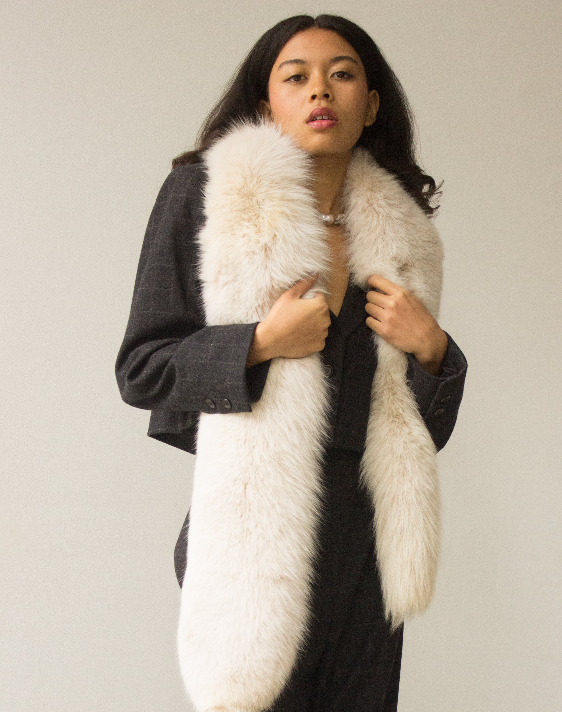 ACA 1970s Anne Klein Silver Fox Fur Stole