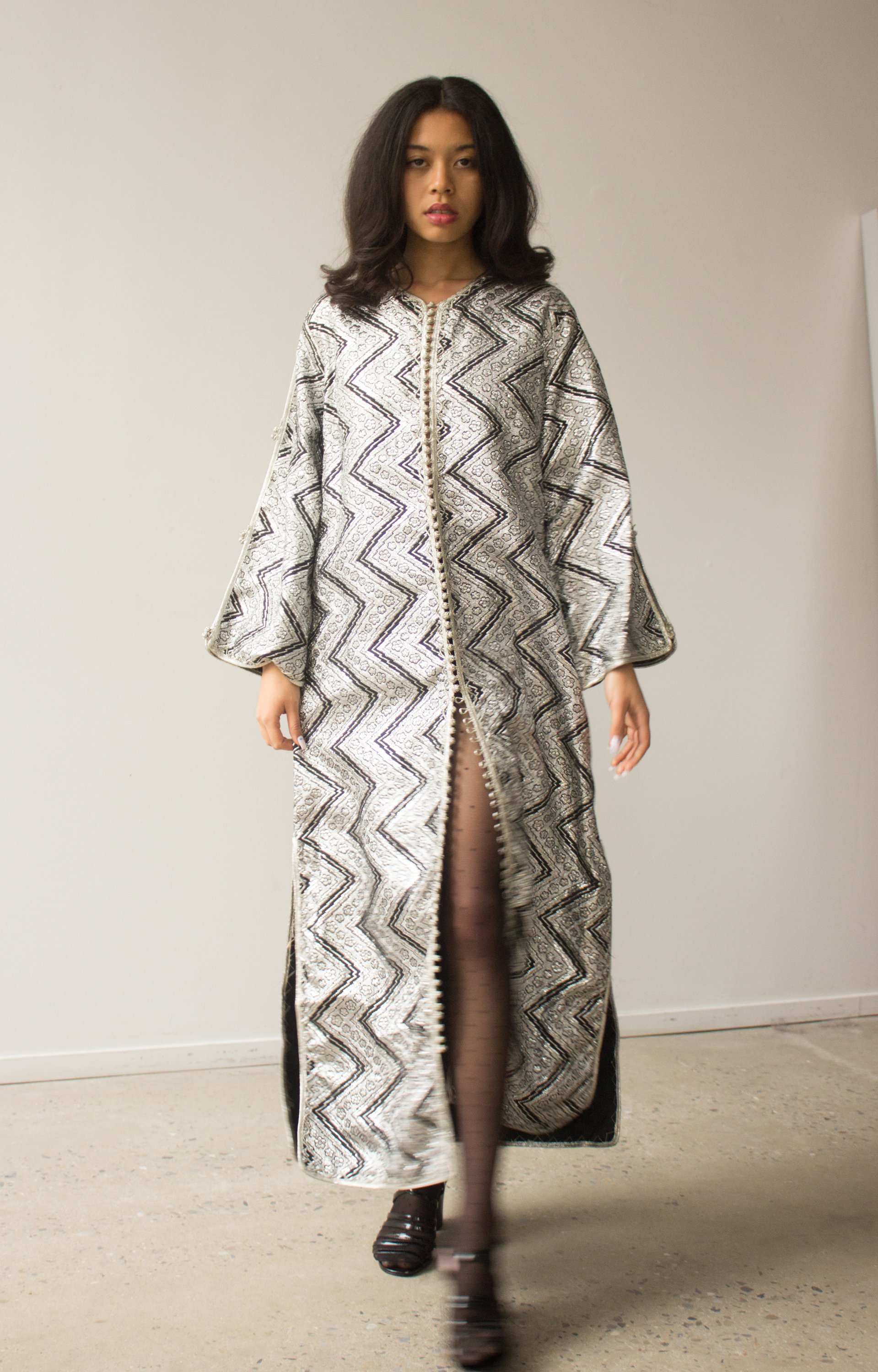 1960s Silver Lamé Hostess Kaftan