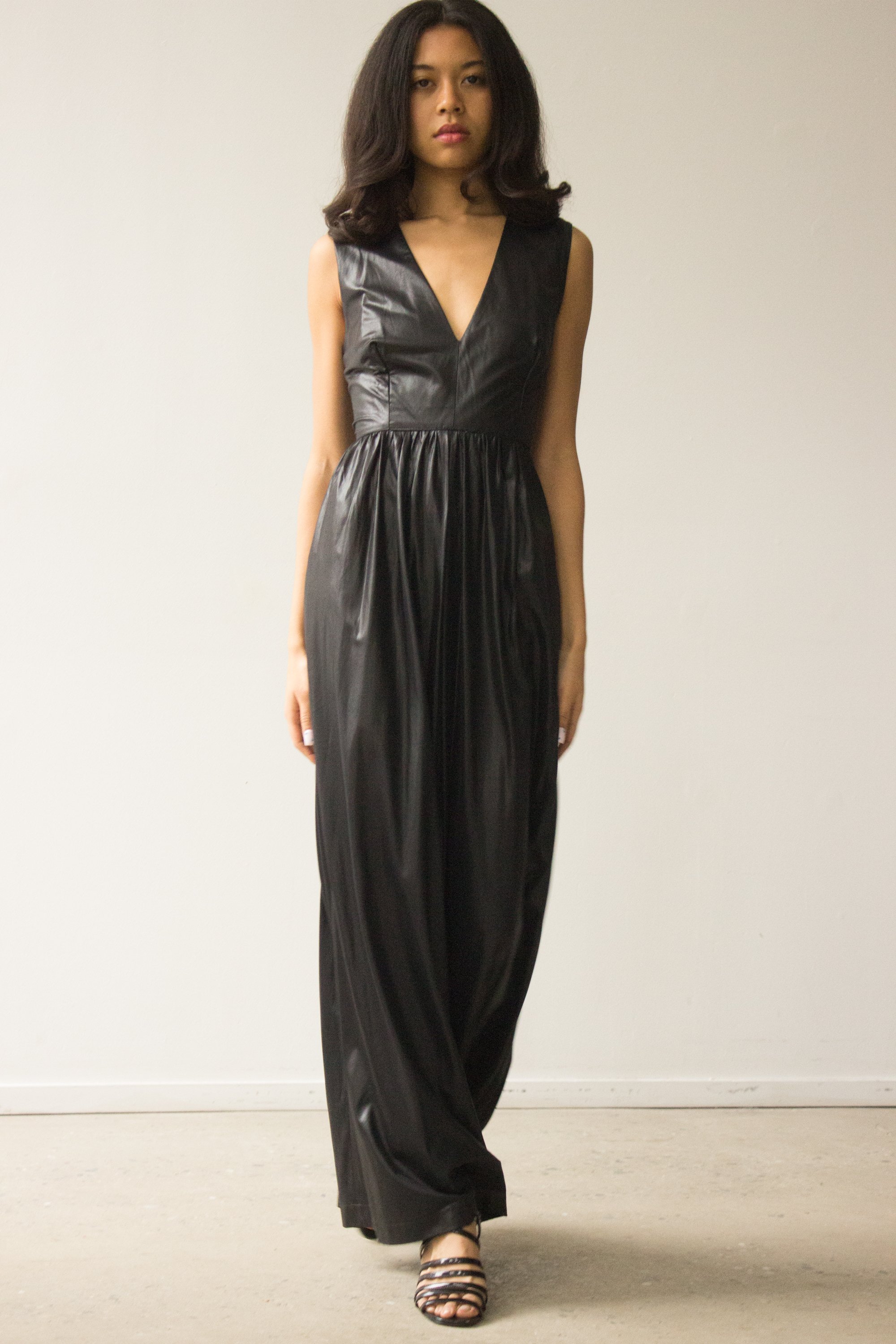 ACA 1970s Wet Look Palazzo Pants Jumpsuit