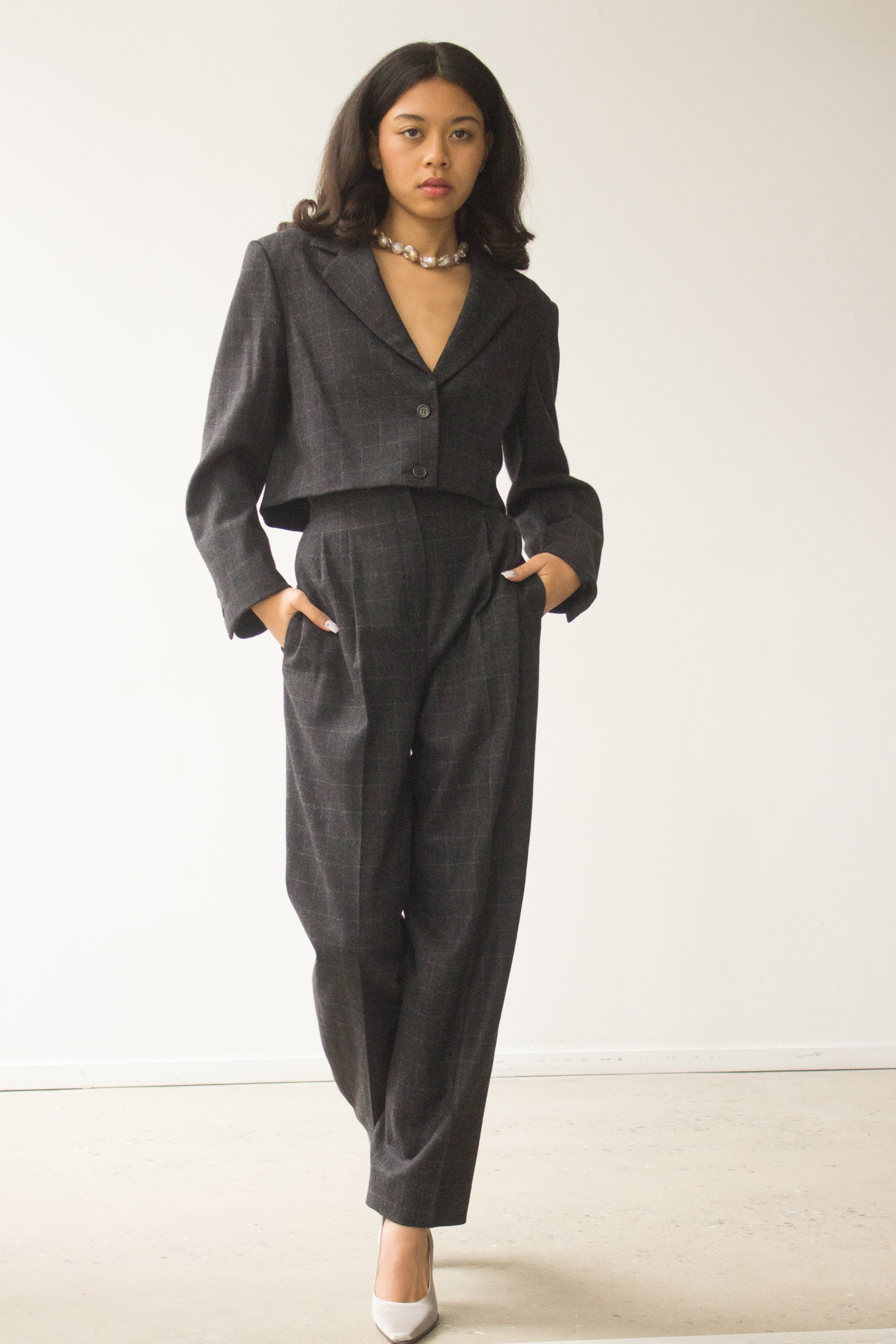 ACA 1980s Perry Ellis Cashmere Suit with Cropped Jacket