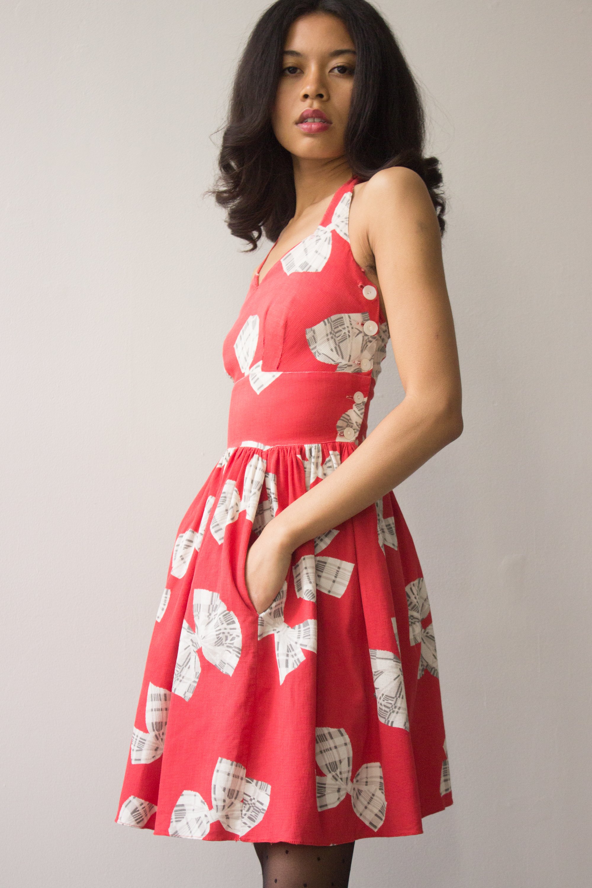 ACA 1980s Norma Kamali Palm Leaf Print Mini Dress