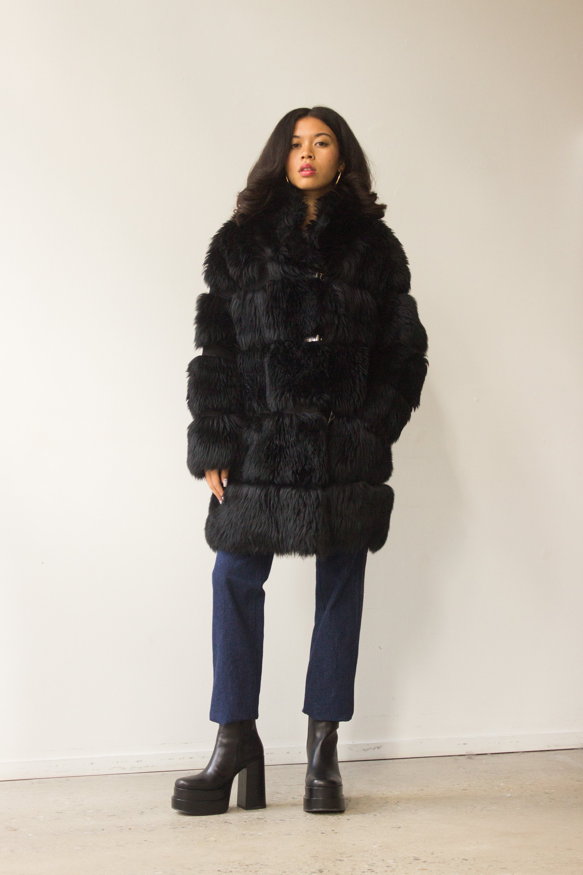 1960s Black Shearling Fur Coat