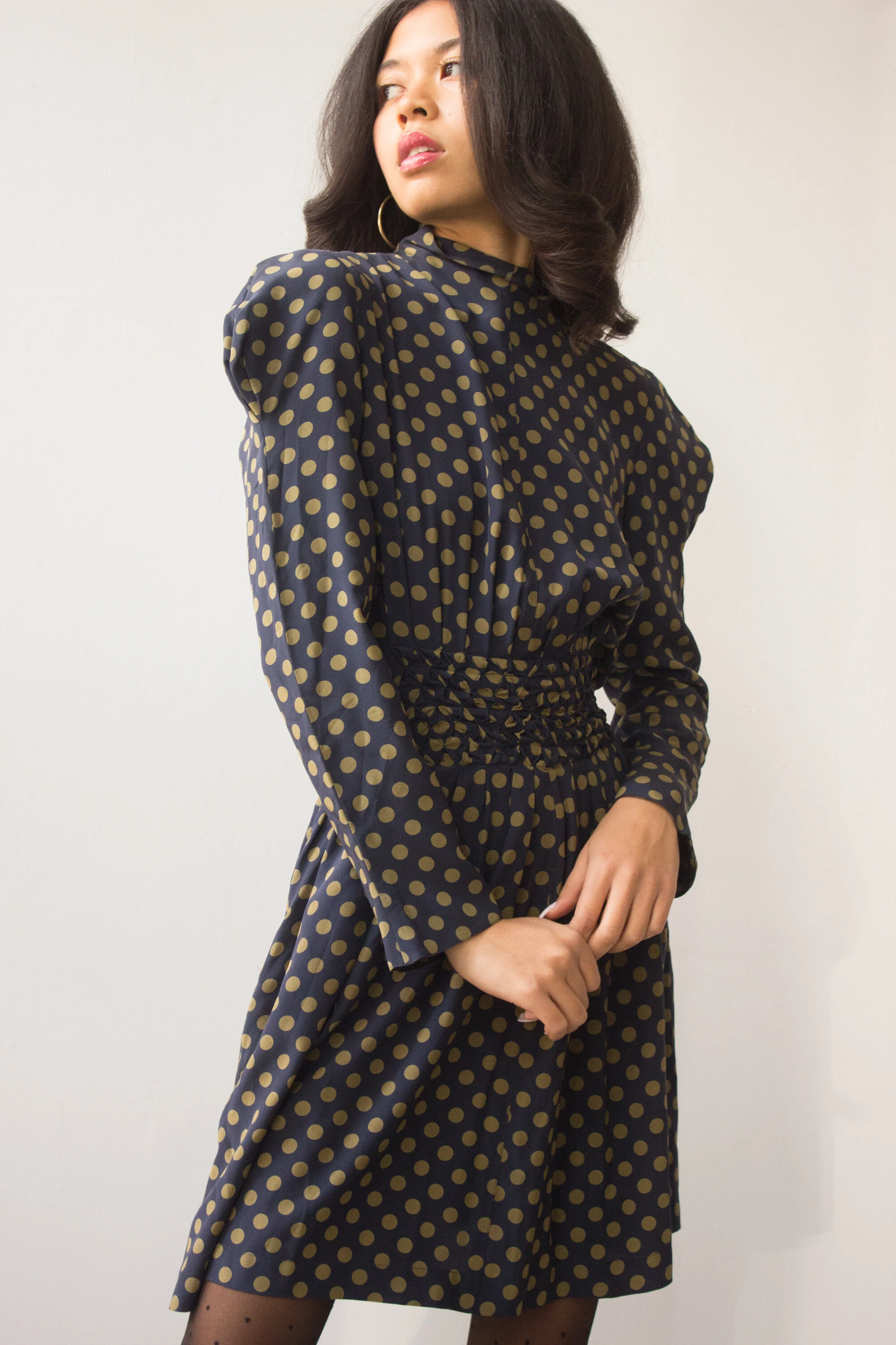 polka dot dress 90s 90S VINTAGE BLACK POLKA DOT DRESS main image 1