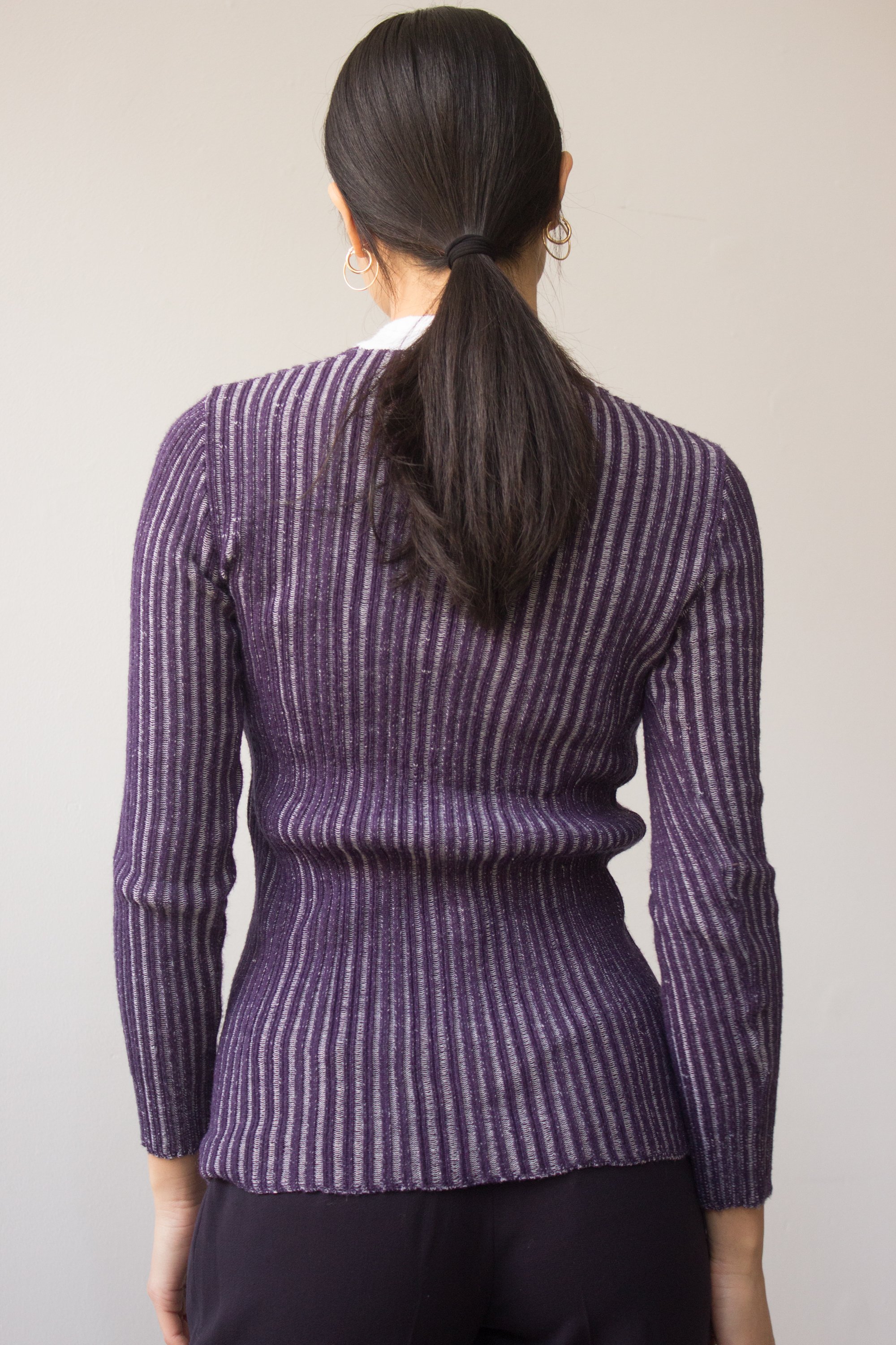 1970s Indigo Lace Up Ribbed Knit