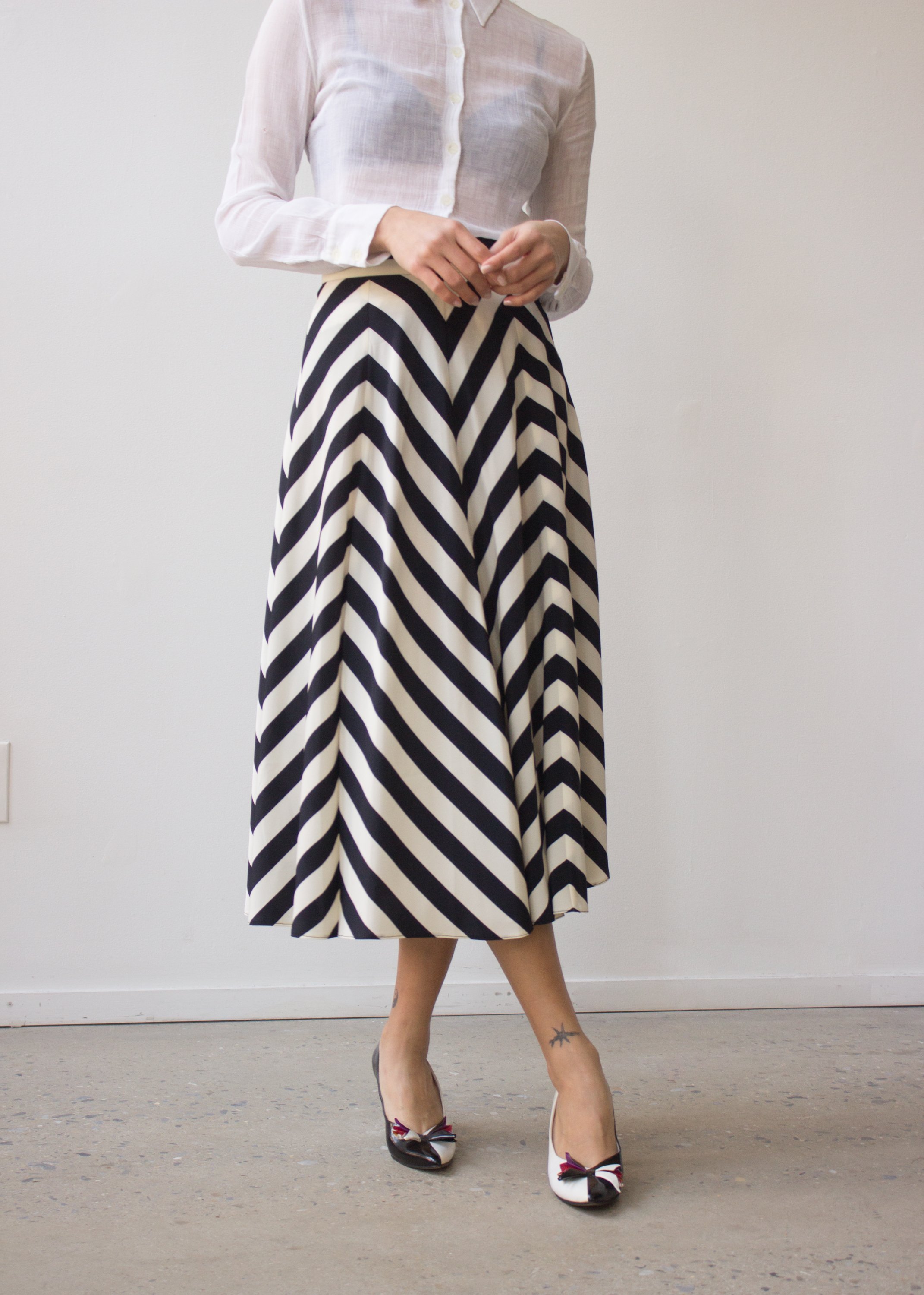 1980s Guy Laroche Chevron Silk Skirt