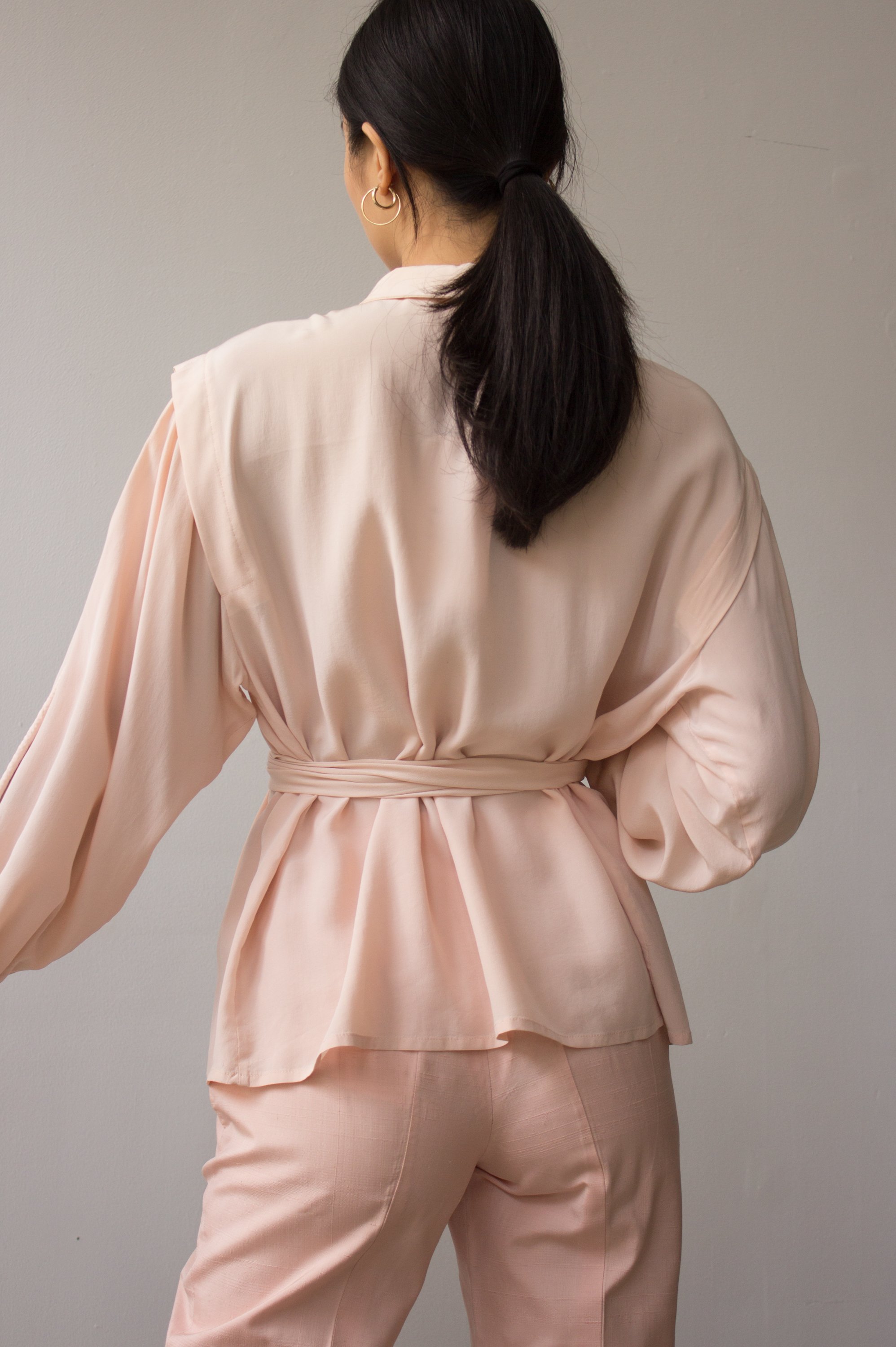 1980s Pastel Pink Silk Blouse