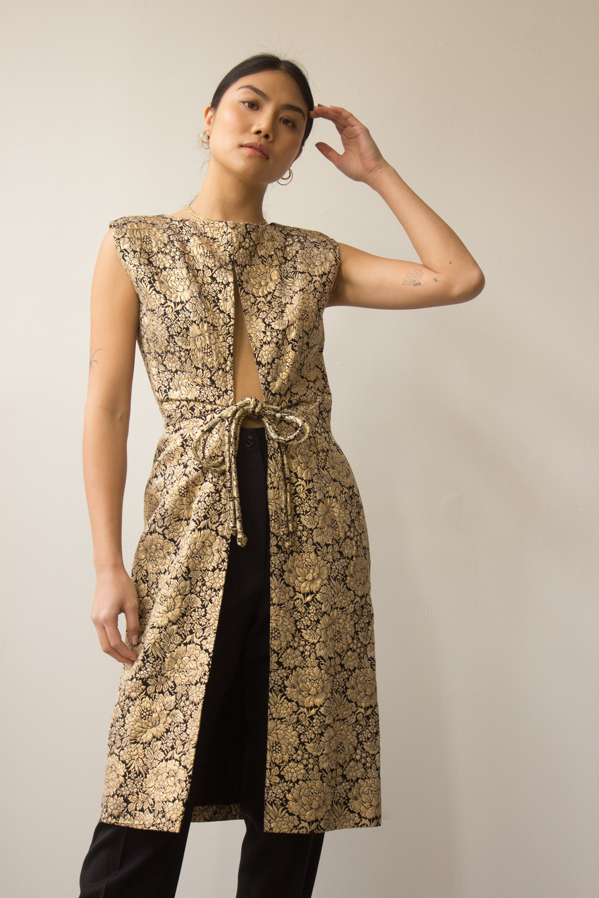1960s Gold Jacquard Tunic Top