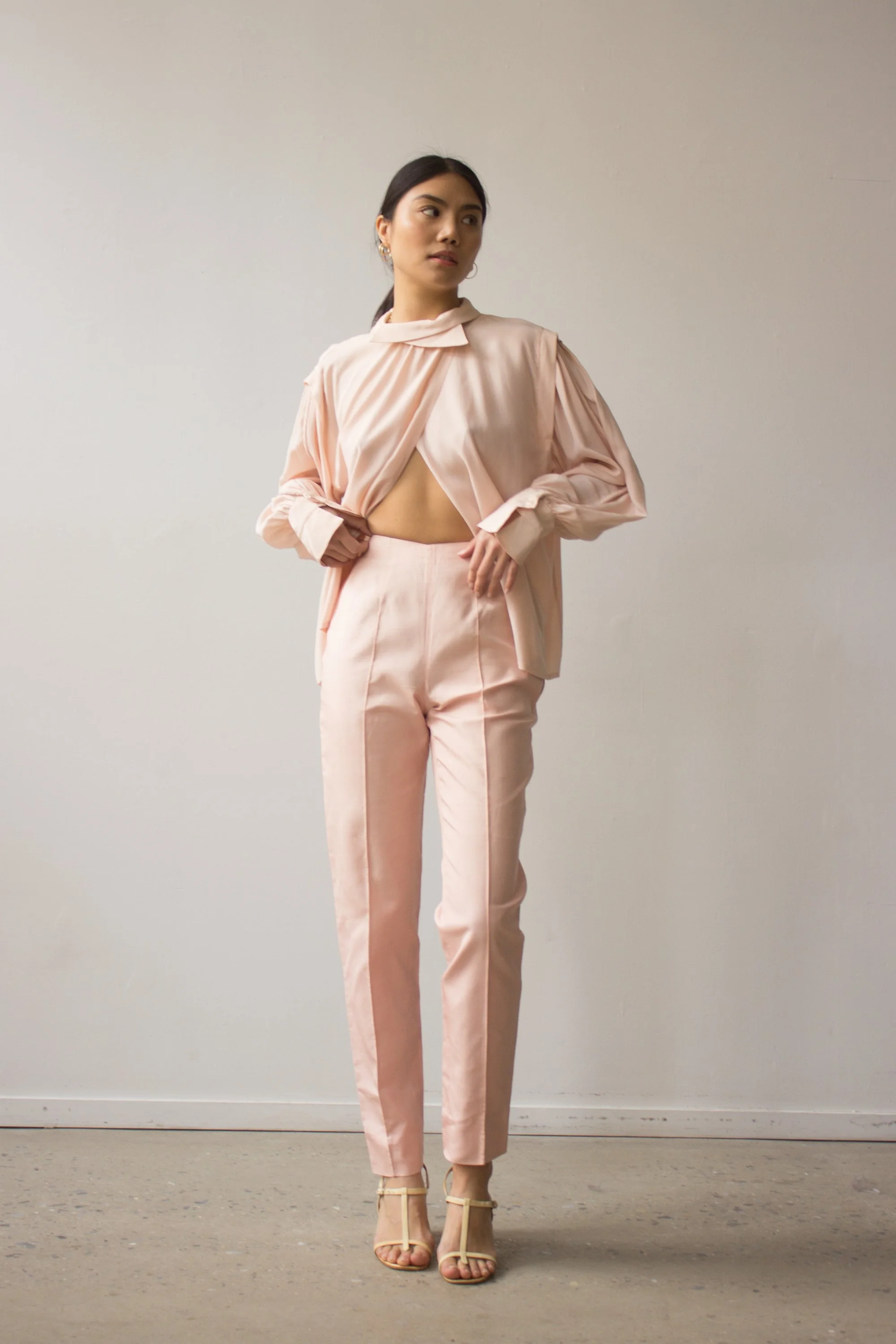 side zip cigarette pants 1960s Emilio Pucci Pink Raw Silk Cigarette Pants — Wayward Collection