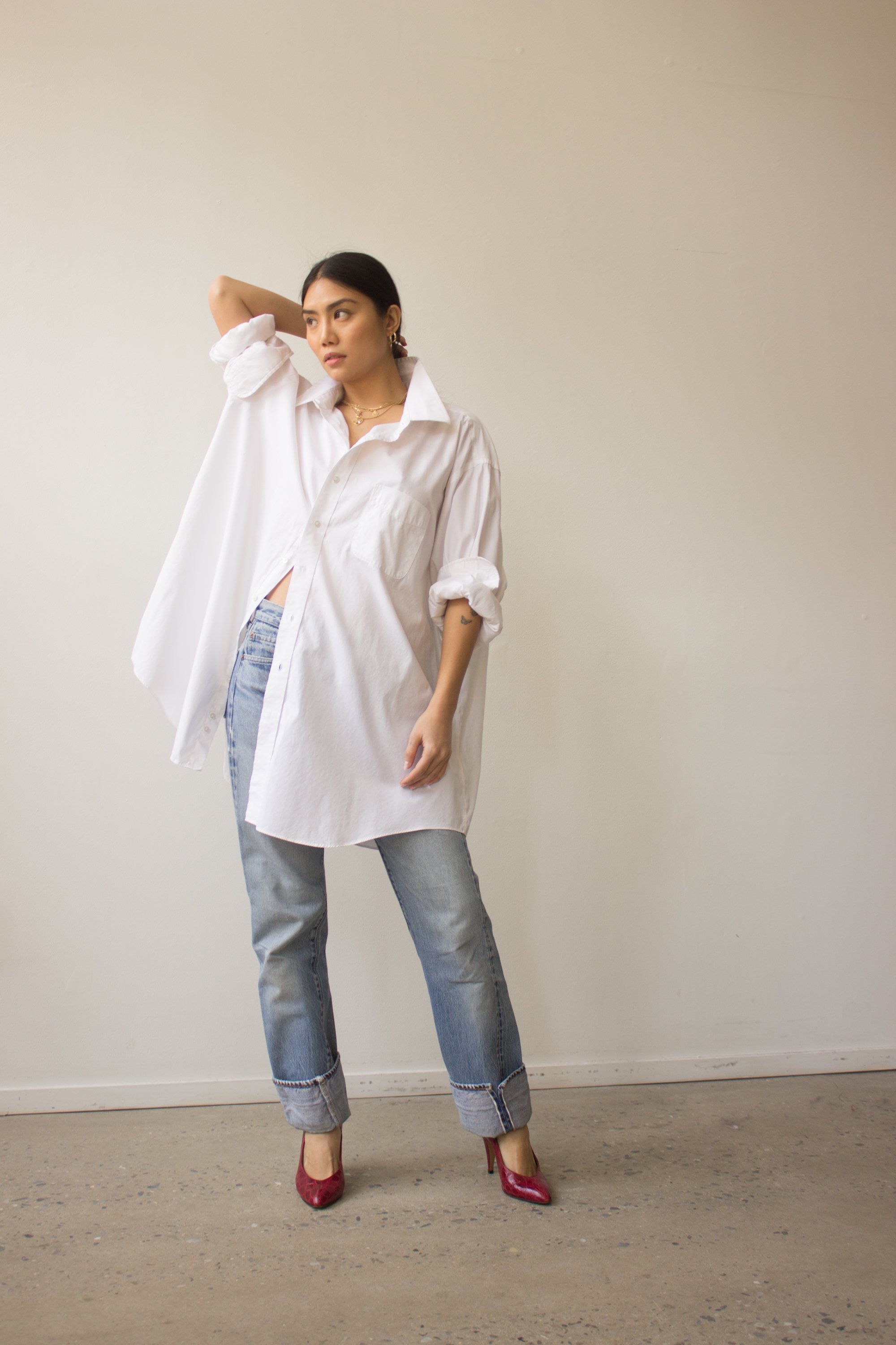 1990s Oversize White Cotton Menswear Shirt