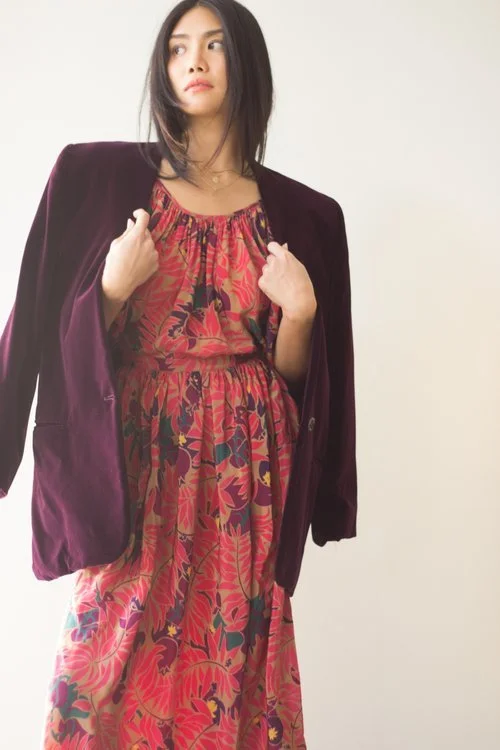 1980s Perry Ellis Aubergine Silk-Cotton Velvet Blazer