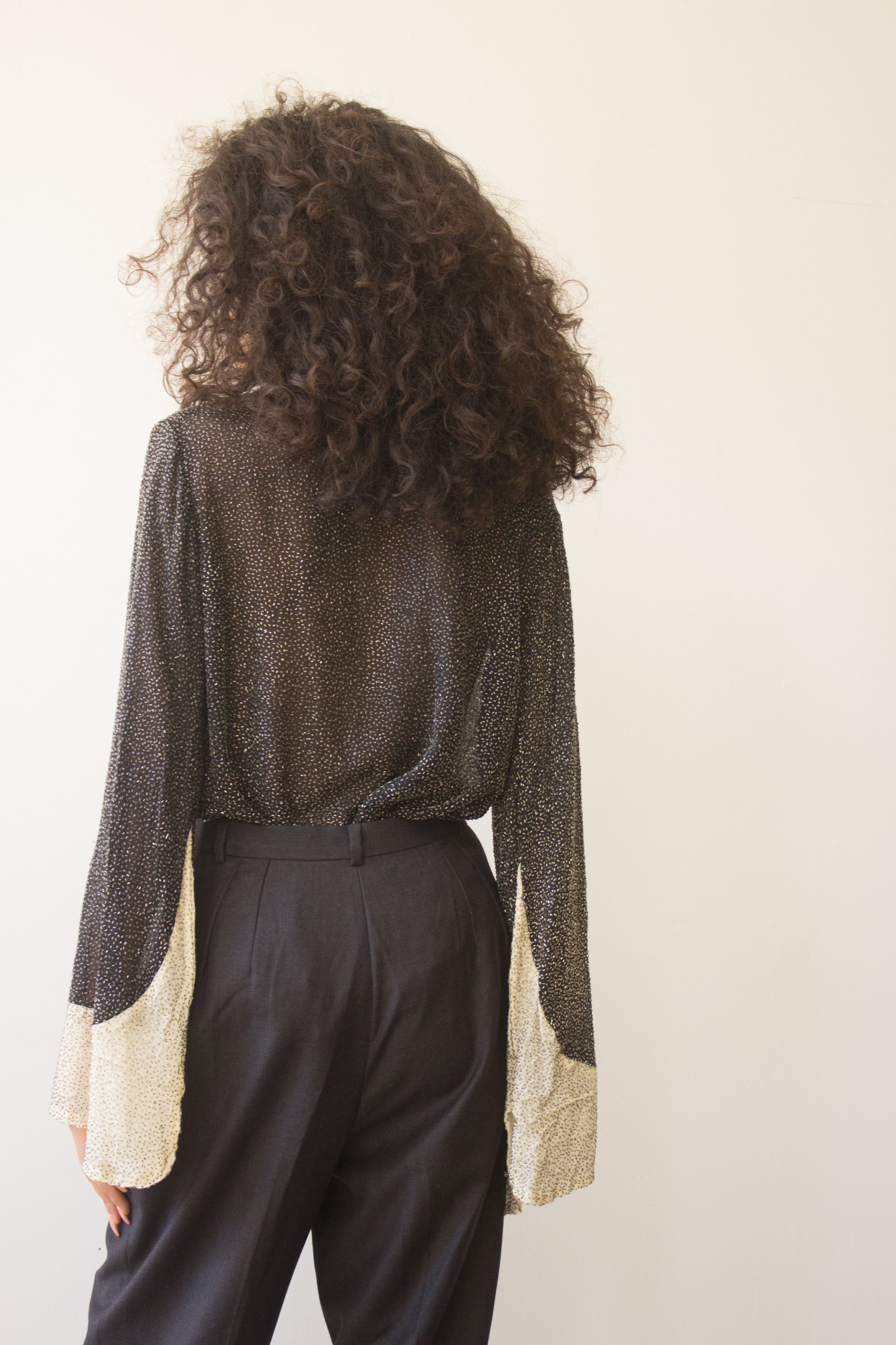 1920s Glass Beaded Silk Georgette Bell Sleeve Jacket