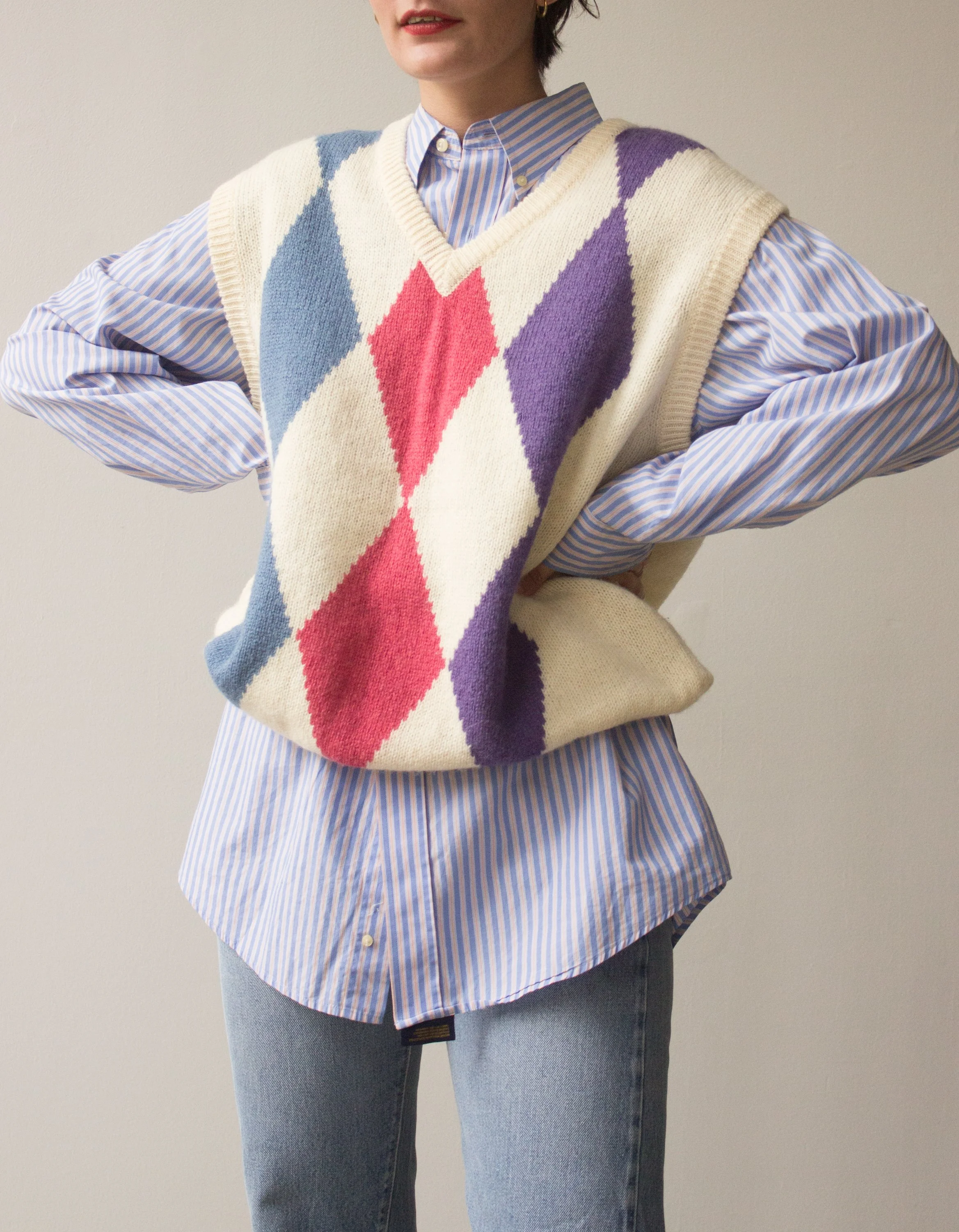 1980s Wool-Blend Argyle Knit Vest