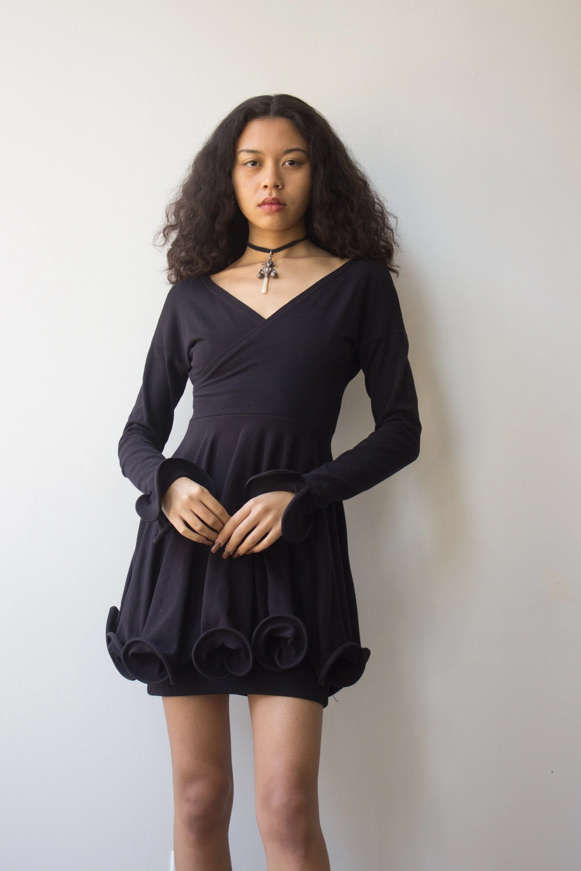 1980s Weston Wear Black Stretch Cotton Dress with Wired Hem  Wayward  Collection