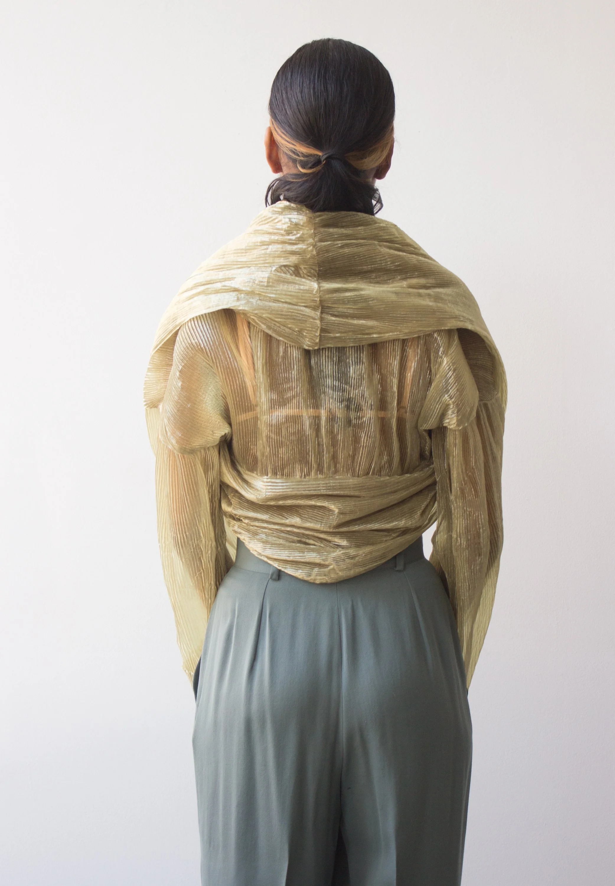 1980s Romeo Gigli Chartreuse Sheer Pleated Jacket — Wayward Collection