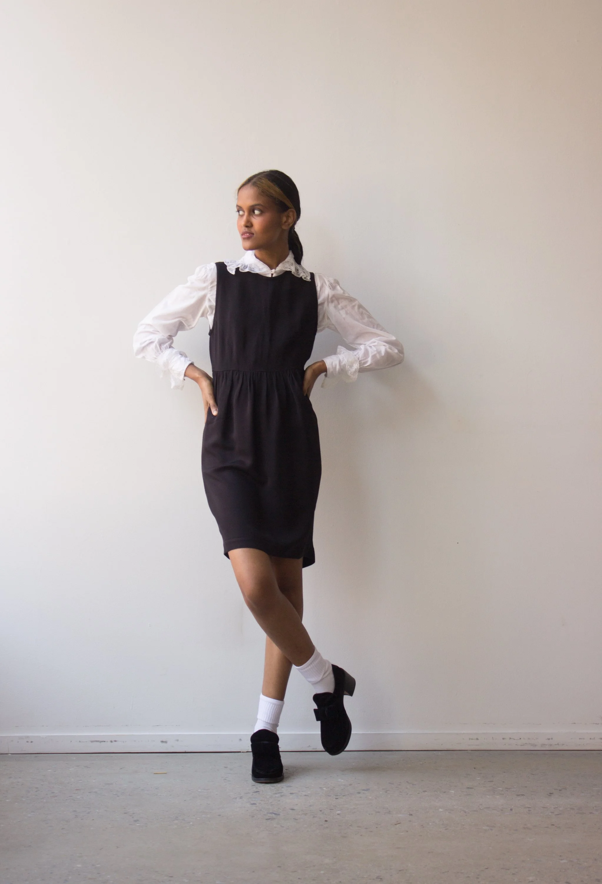 1990s OZBEK Black Crepe Empire Waist Dress Wayward Collection 1990s OZBEK Black Crepe Empire Waist Dress Wayward Collection