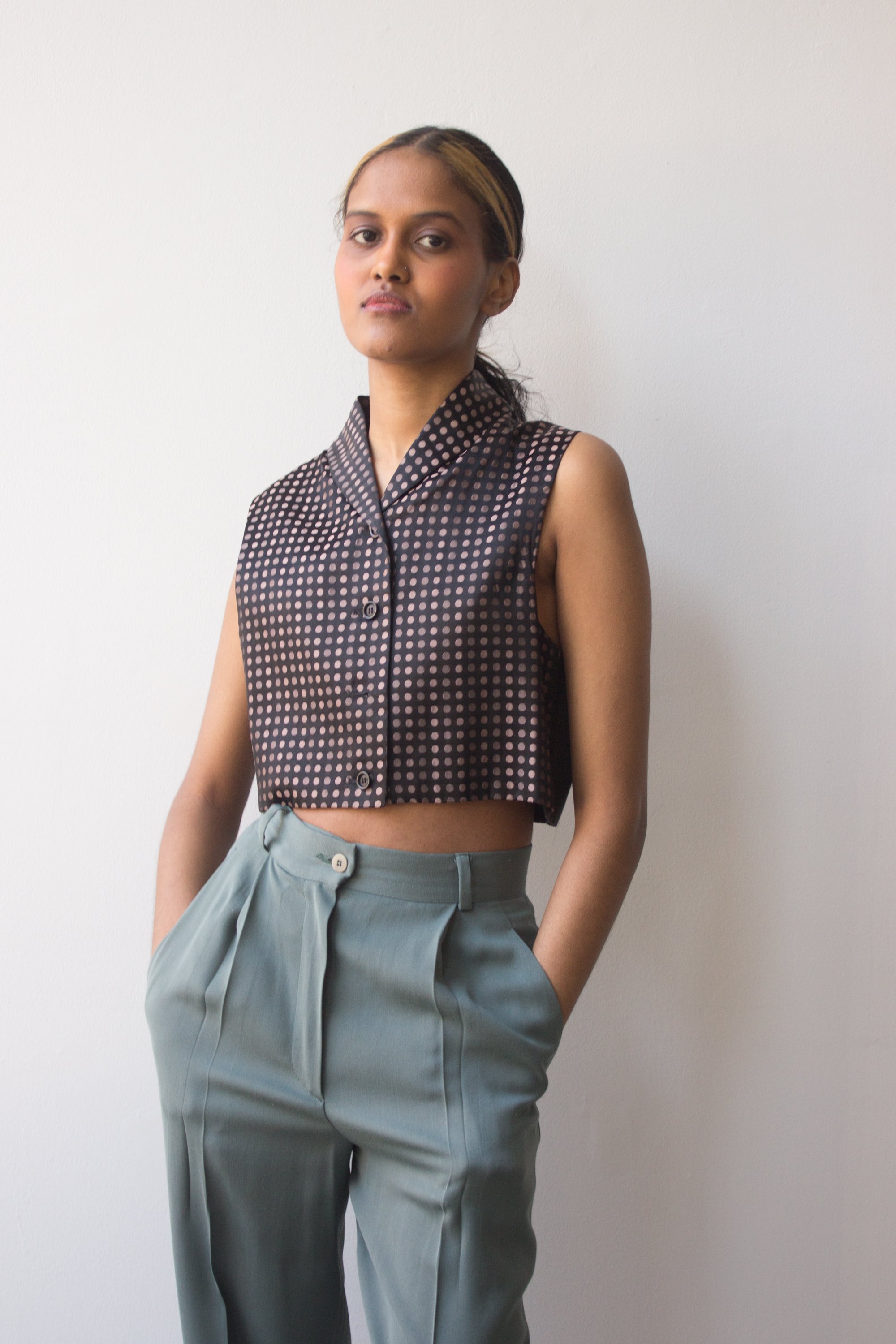 1980s Romeo Gigli Polka Dot Silk and Wool Cropped Vest — Wayward 
