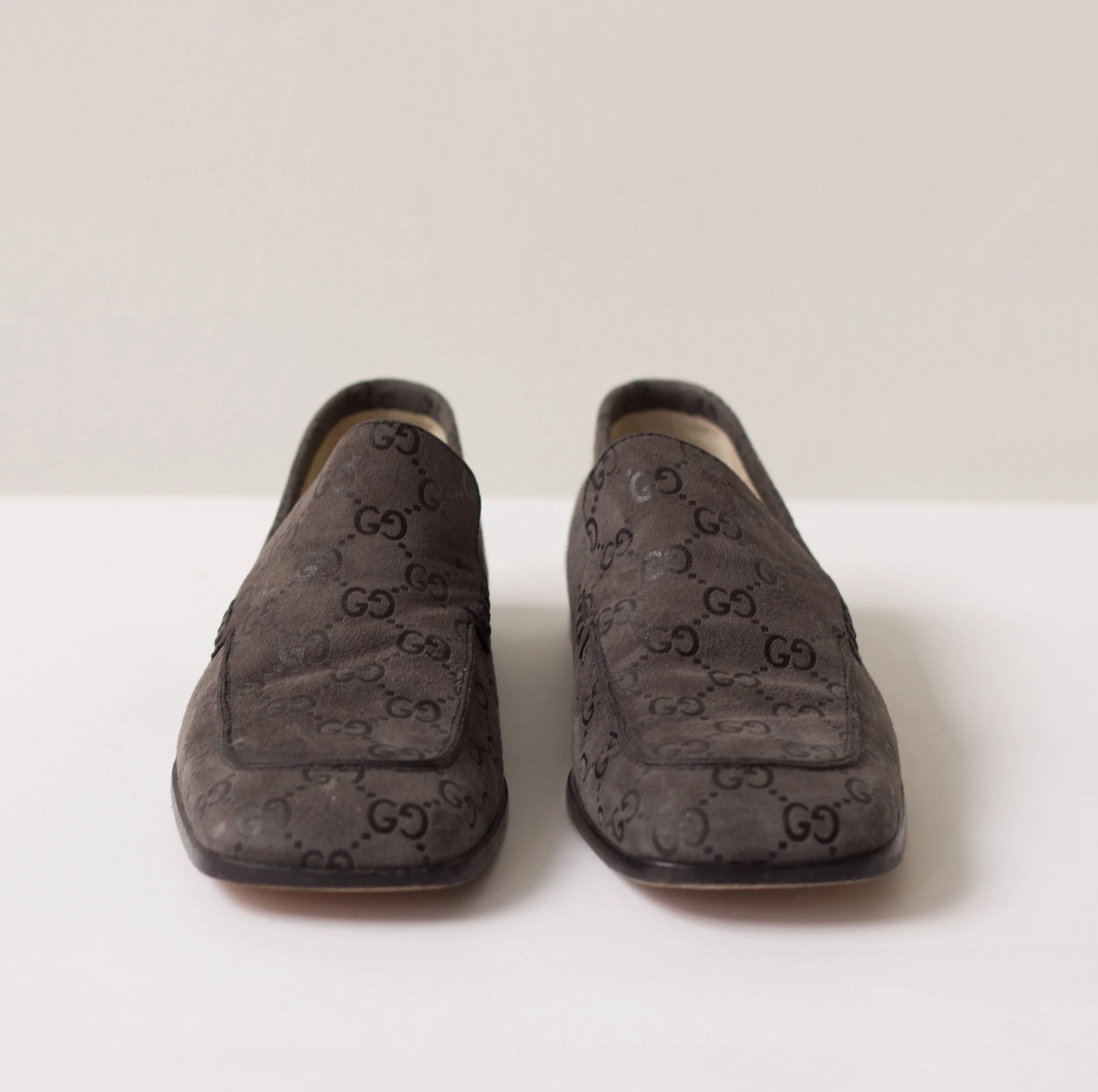 1990s Gucci Logo Suede Square Toe Loafers — Wayward Collection