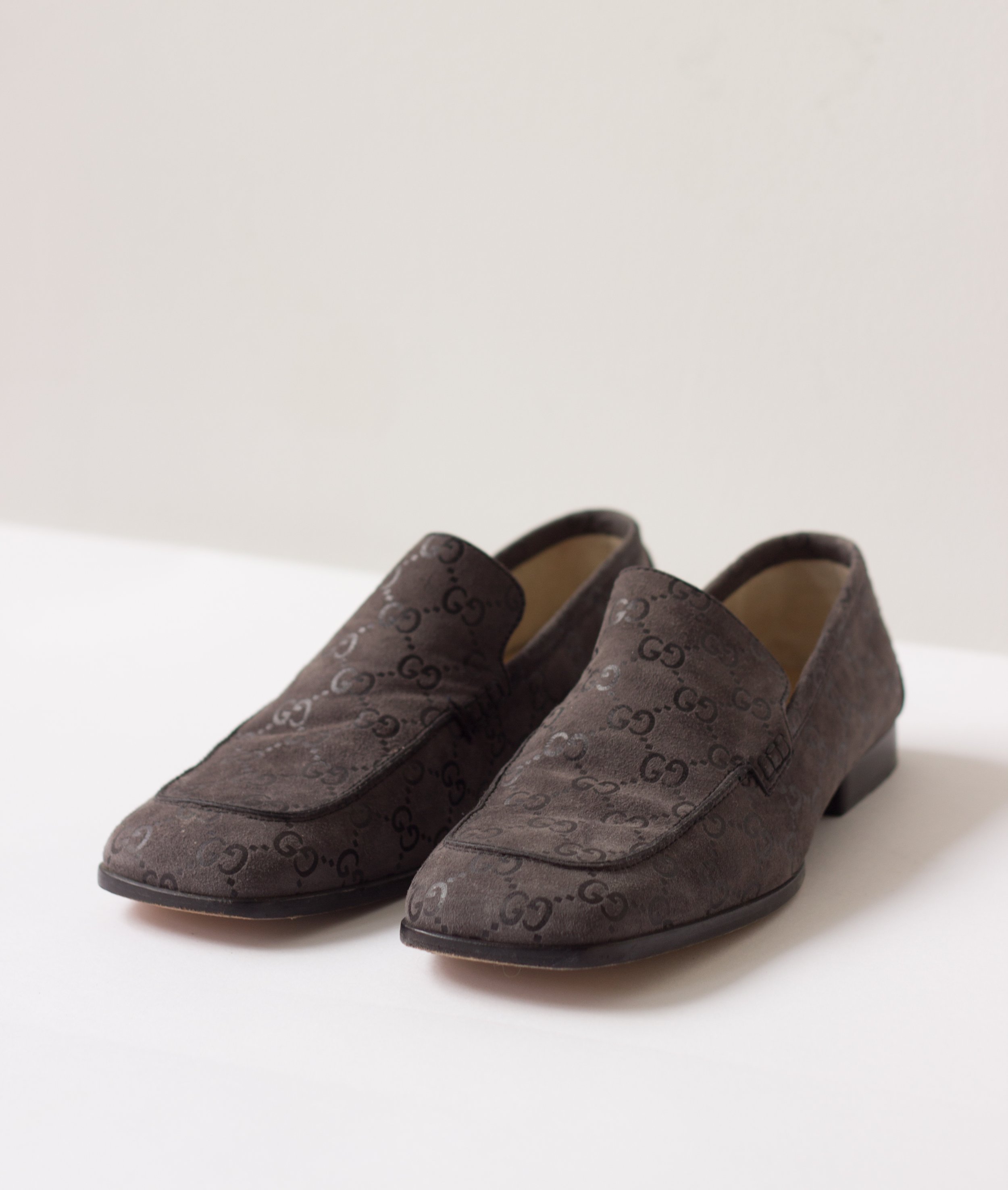 1990s Gucci Logo Suede Square Toe Loafers — Wayward Collection