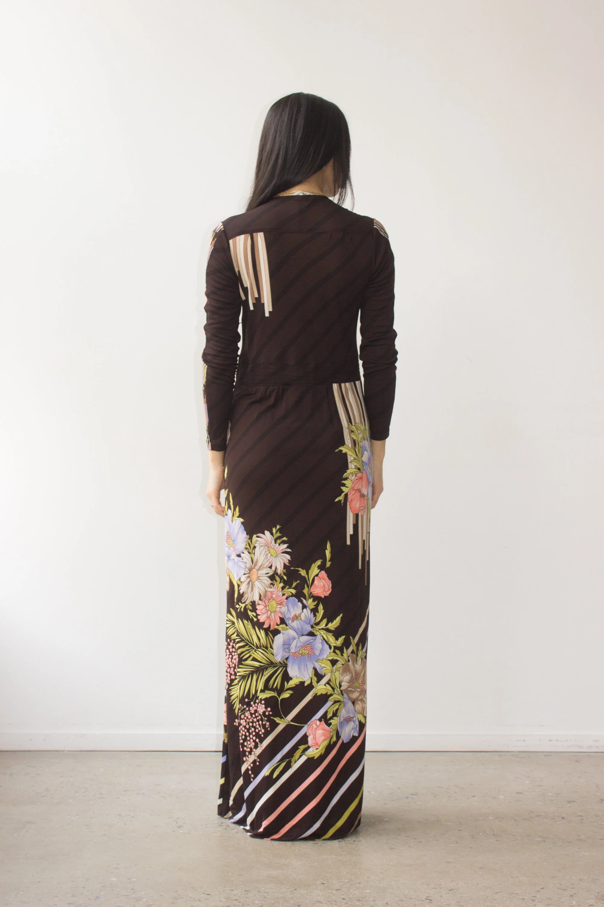 1970s De Parisini Floral Jersey Maxi Dress  Wayward Collection