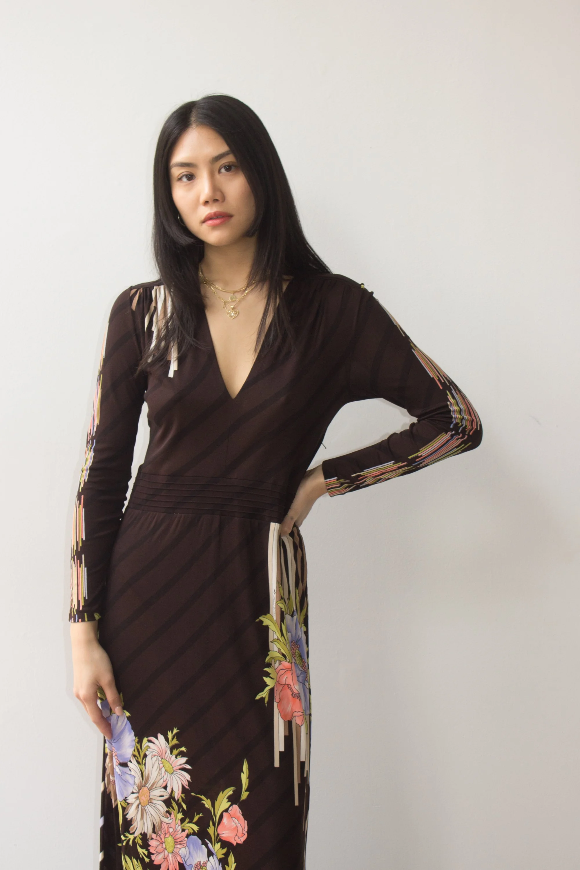 chinese dress ladies Erdem // Black & Multicolour Floral Jersey Maxi Dress – VSP Consignment main image 1