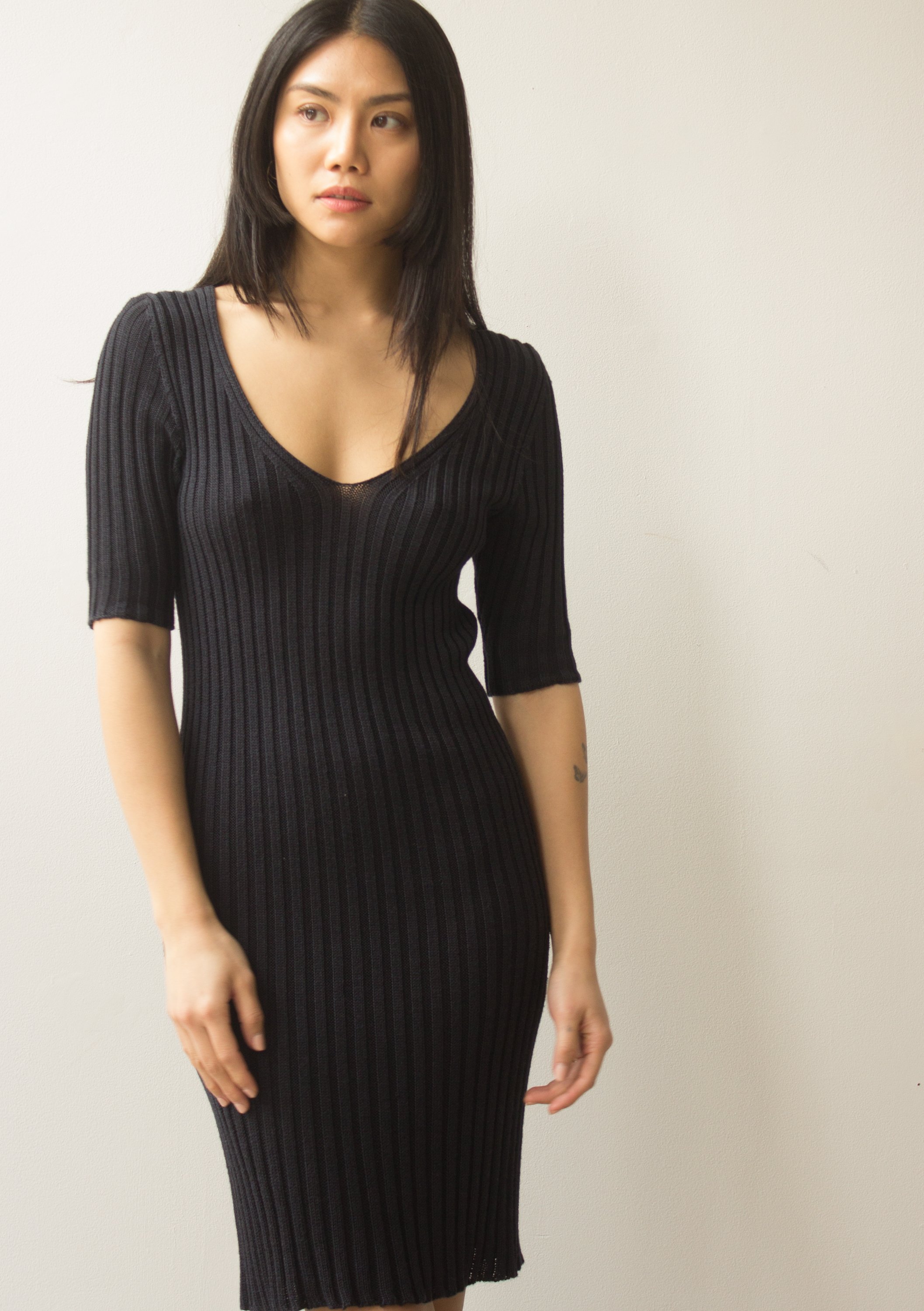 1980s Claude Montana Ribbed Cotton Knit Dress Wayward Collection 1980s Claude Montana Ribbed Cotton Knit Dress Wayward Collection