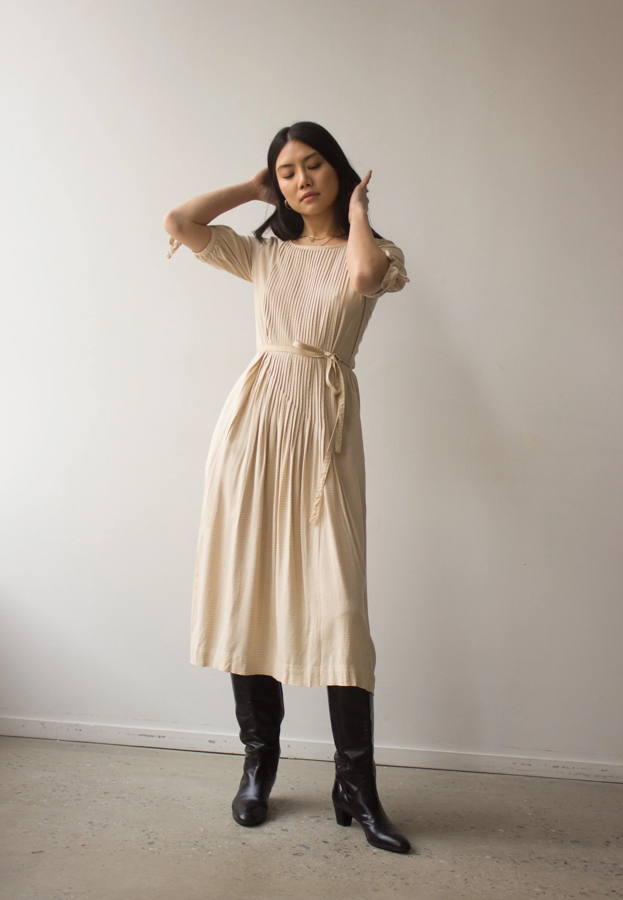 white christmas dresses Rust Front Pintuck Cotton Midi Dress main image 0