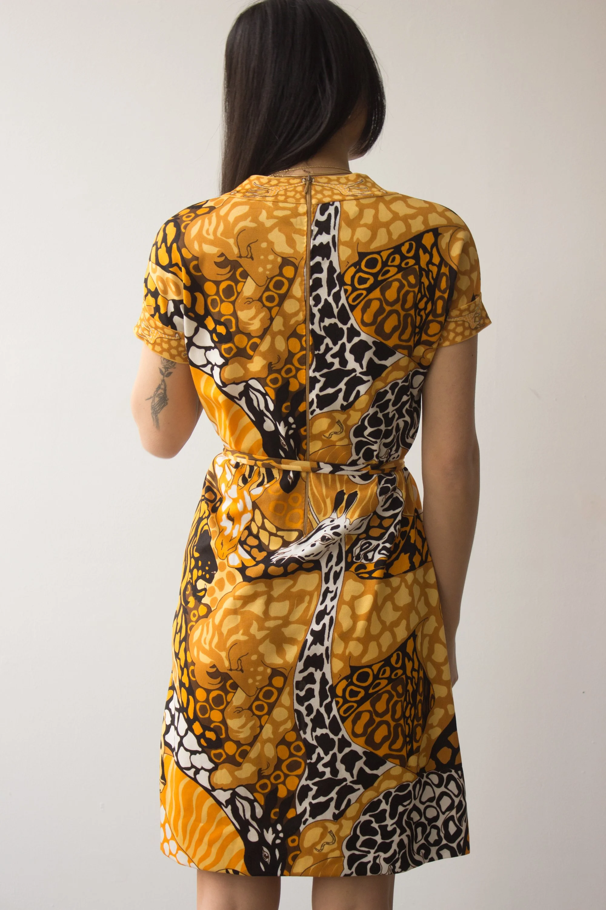 1970s Goldworm Giraffe Print Jersey Knit Short Sleeved Dress — Wayward  Collection