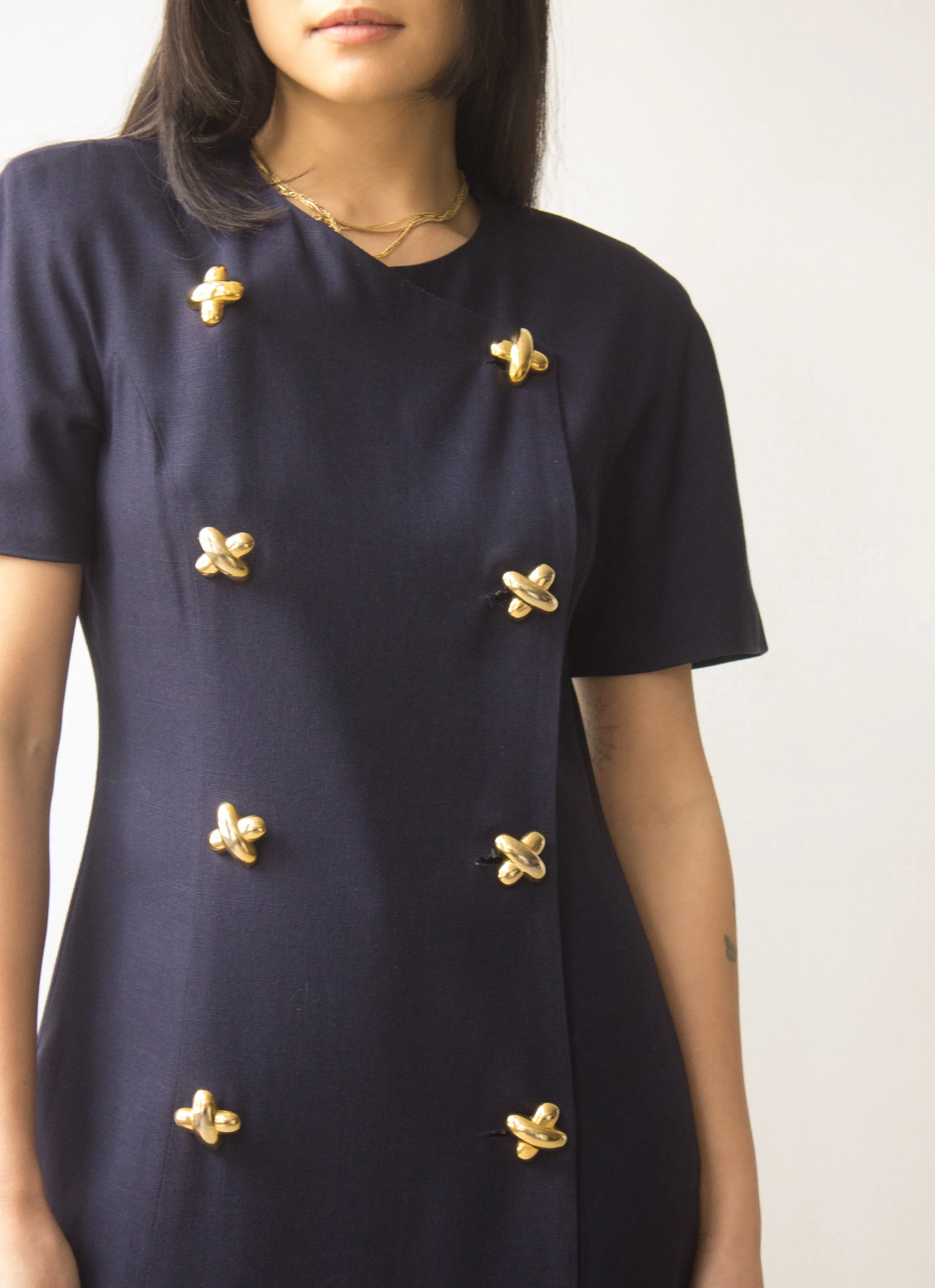 1980s Navy Pleated Double Breasted Dress  Wayward Collection