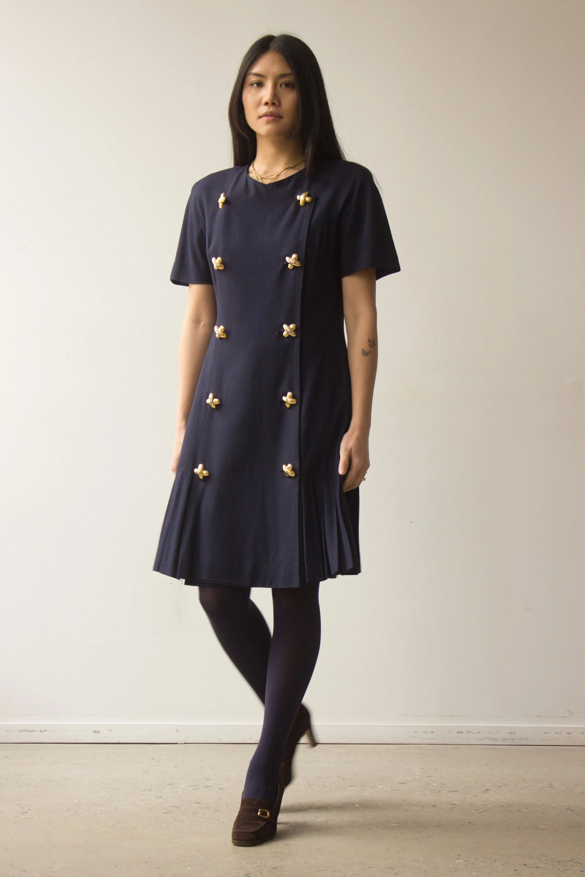 1980s Navy Pleated Double Breasted Dress Wayward Collection 1980s Navy Pleated Double Breasted Dress Wayward Collection