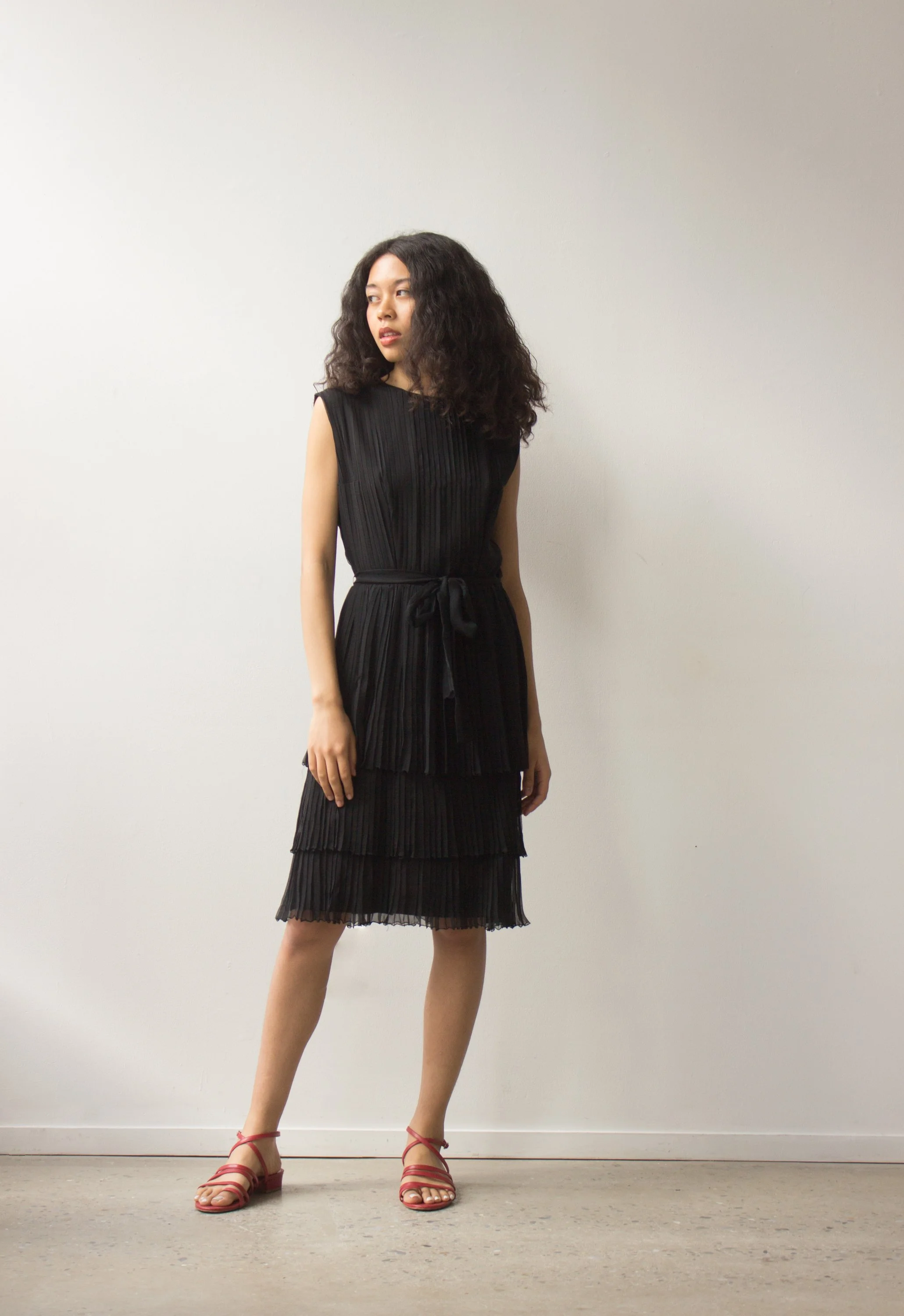 1960s Black Silk Pleated Cocktail Dress Wayward Collection 1960s Black Silk Pleated Cocktail Dress Wayward Collection