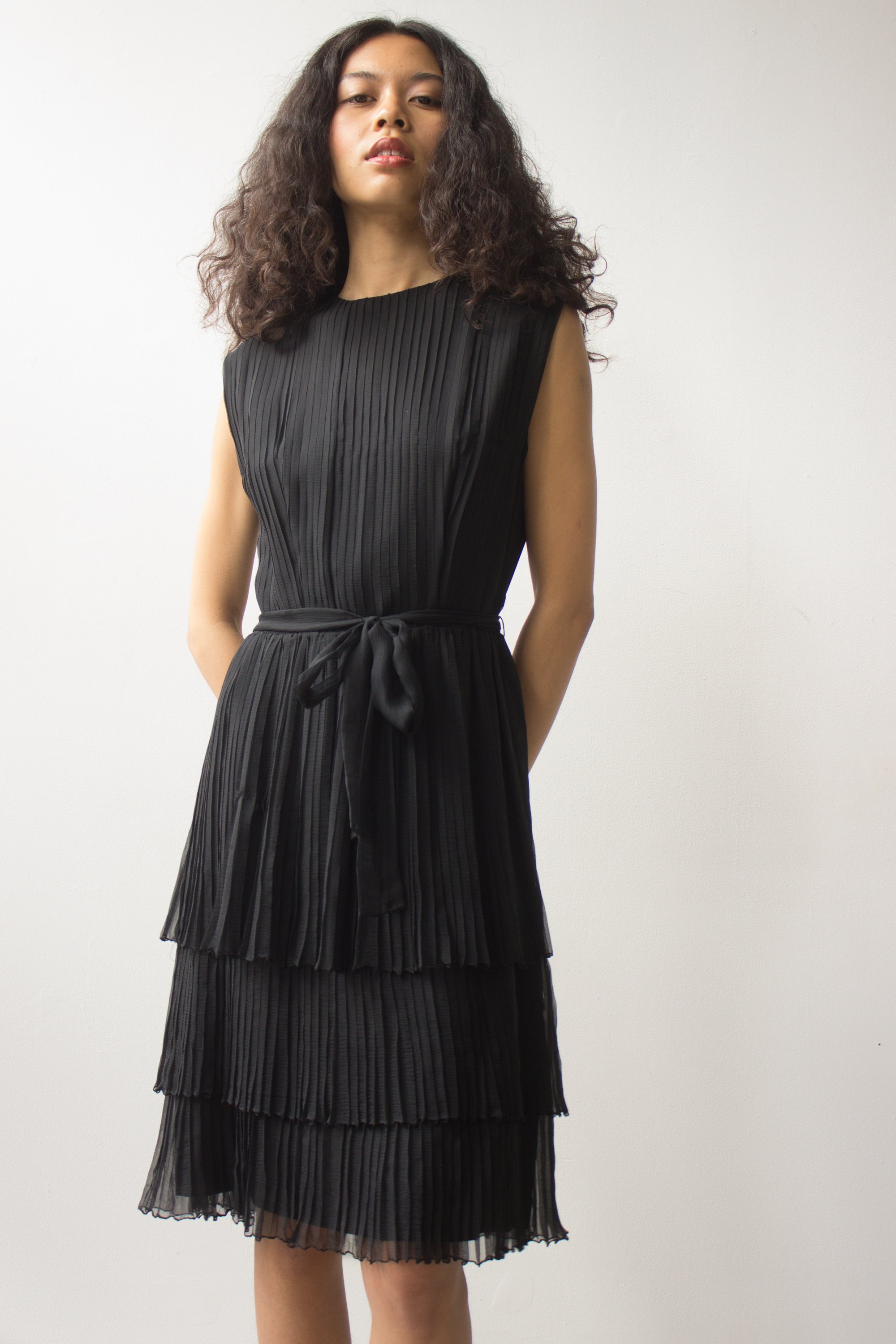 1960s Black Silk Pleated Cocktail Dress — Wayward Collection