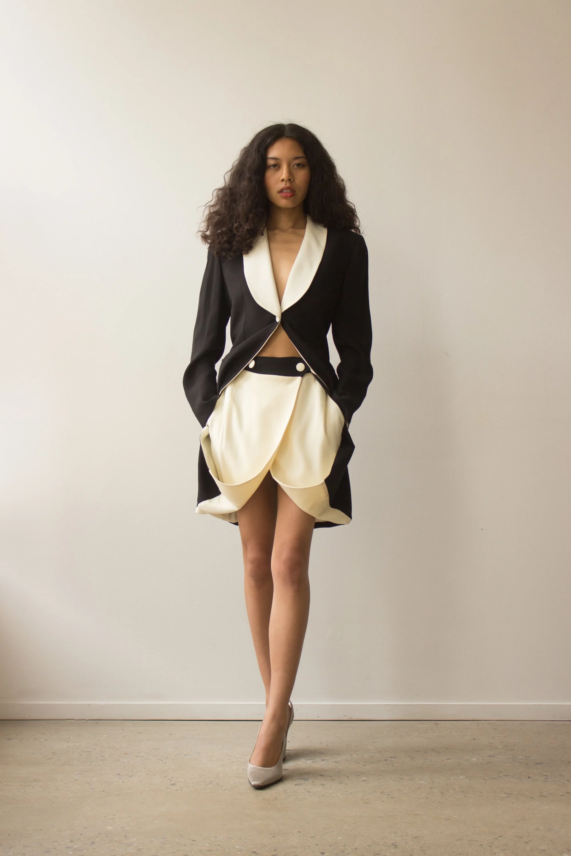 cream tuxedo dress Ivory Coast Pleat Detail Tuxedo Blazer Wedding Dress