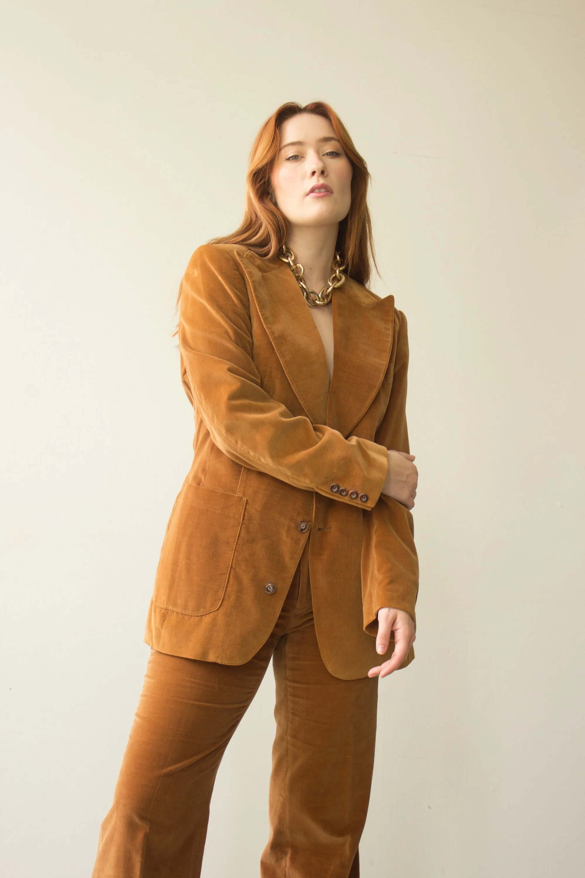 1970s Oui International British Tan Velvet Suit — Wayward Collection