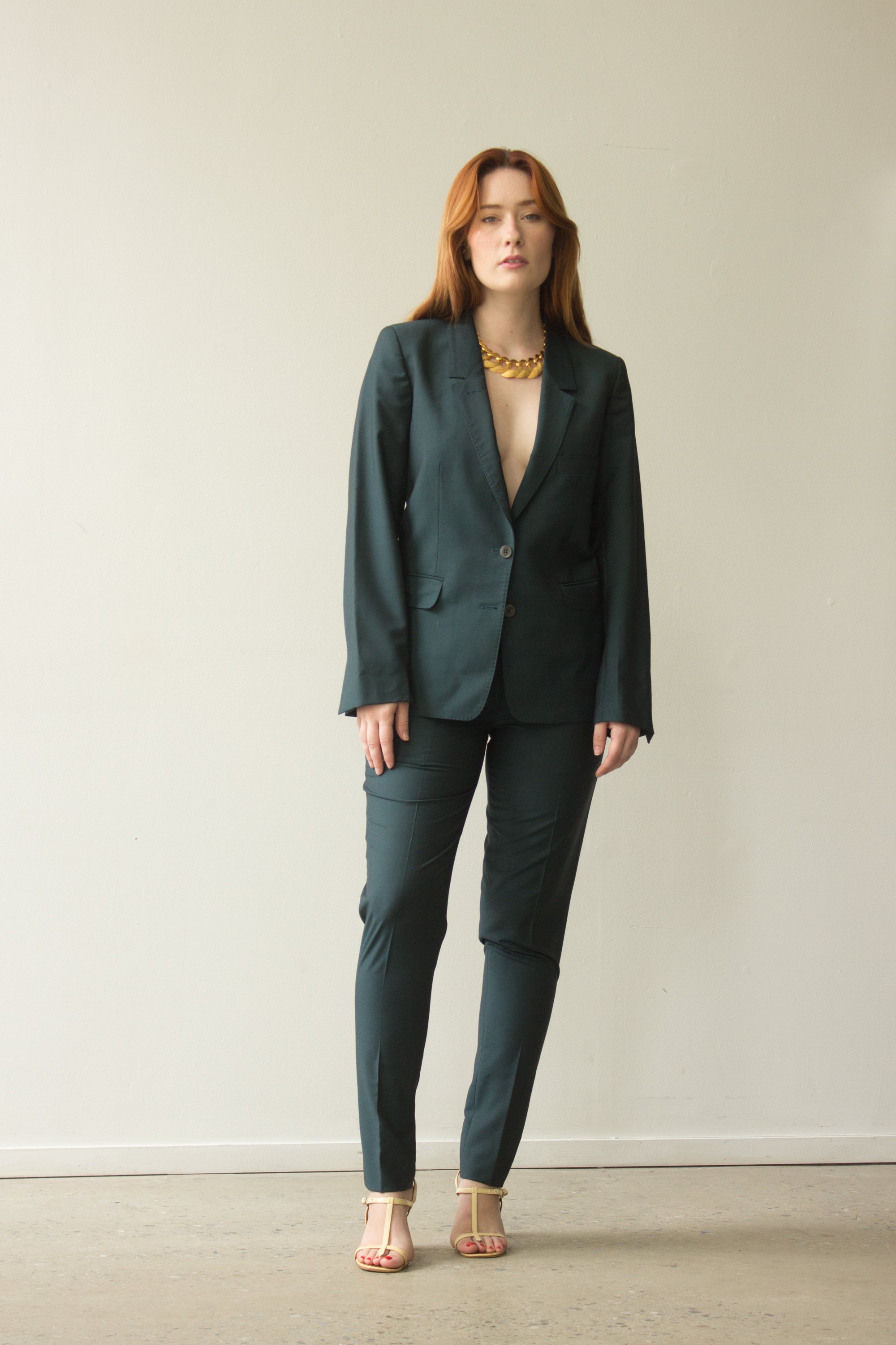 1990s Christophe Lemaire Deep Teal Pant Suit — Wayward Collection