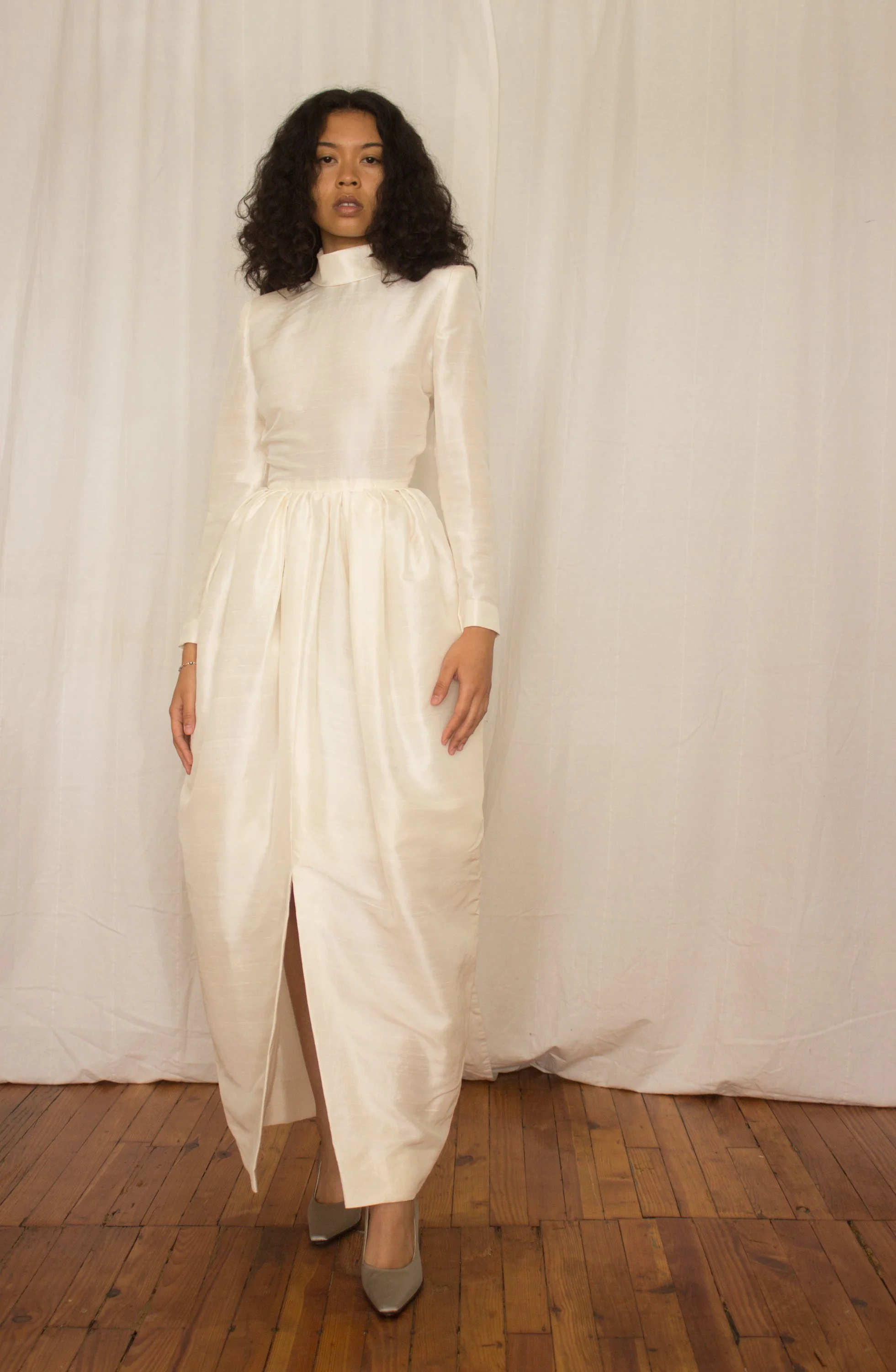 1980s Silk Shantung Minimalist Wedding Dress — Wayward Collection